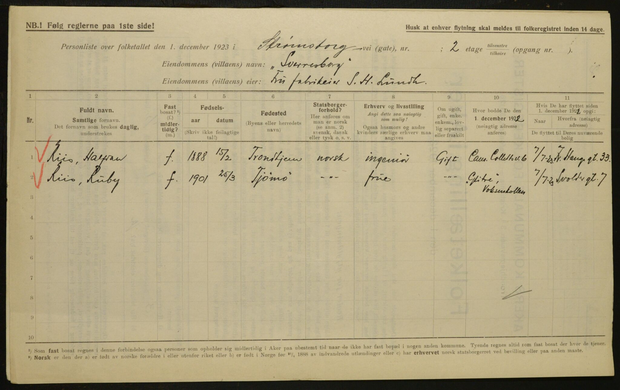 , Municipal Census 1923 for Aker, 1923, p. 5655