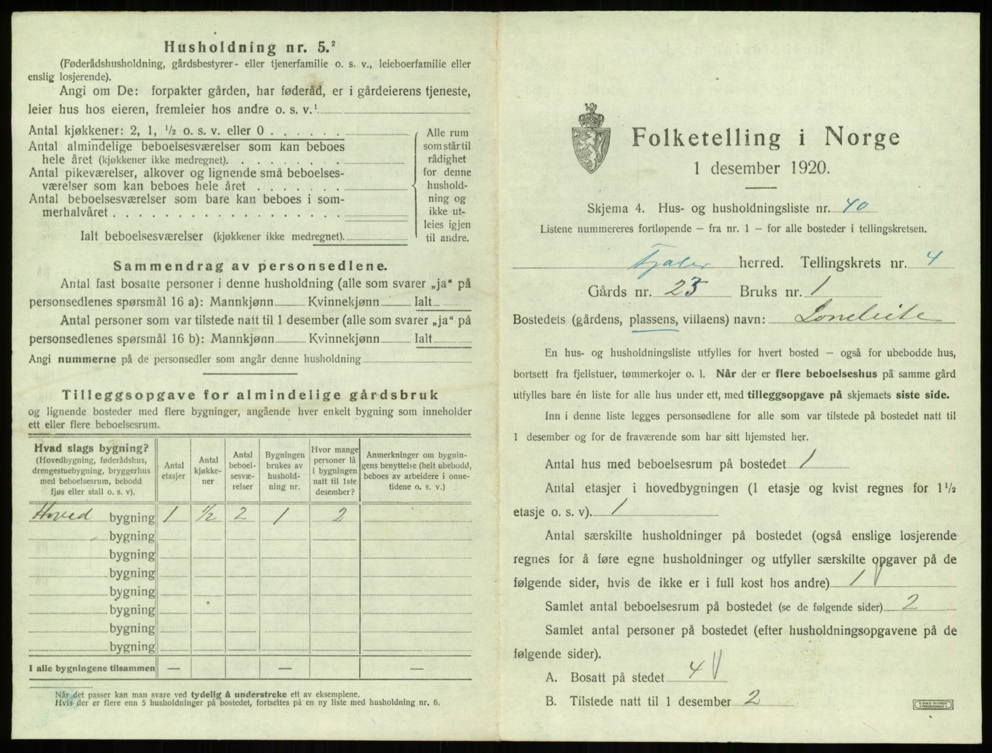 SAB, 1920 census for Fjaler, 1920, p. 439