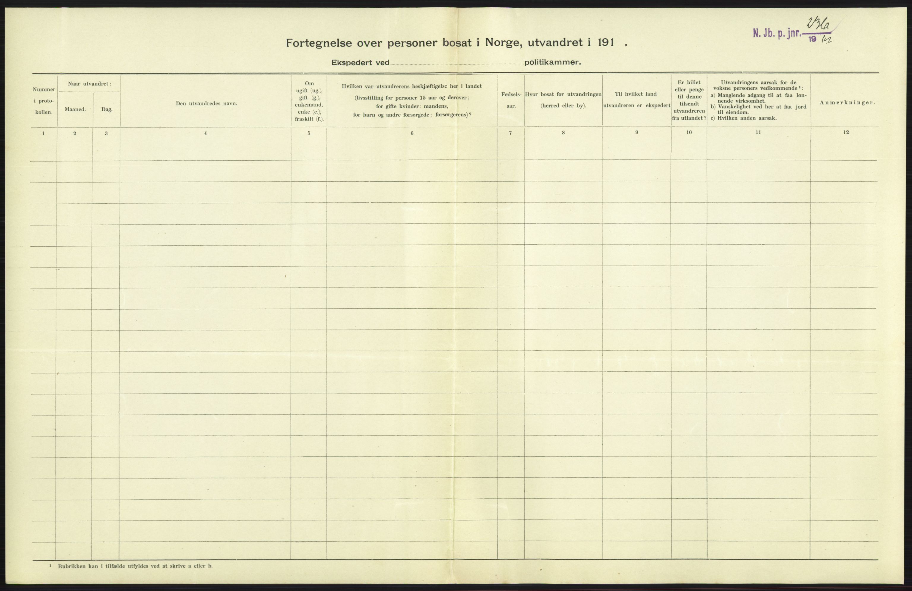 Nord-Jarlsberg politikammer, AV/SAKO-A-739/I/Ia/Iab/L0001: Emigrantprotokoll, 1912-1918, p. 127