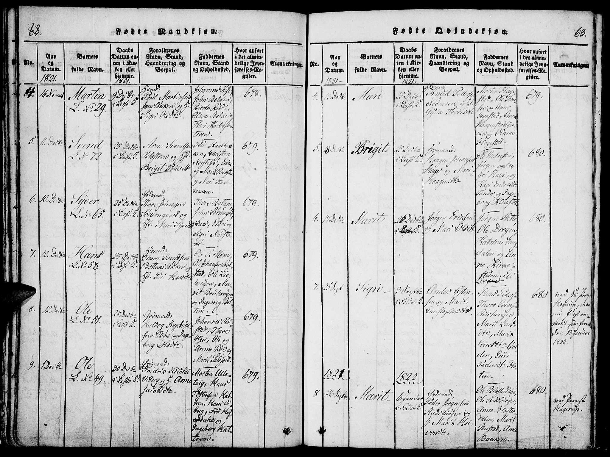Lesja prestekontor, SAH/PREST-068/H/Ha/Haa/L0004: Parish register (official) no. 4, 1820-1829, p. 62-63