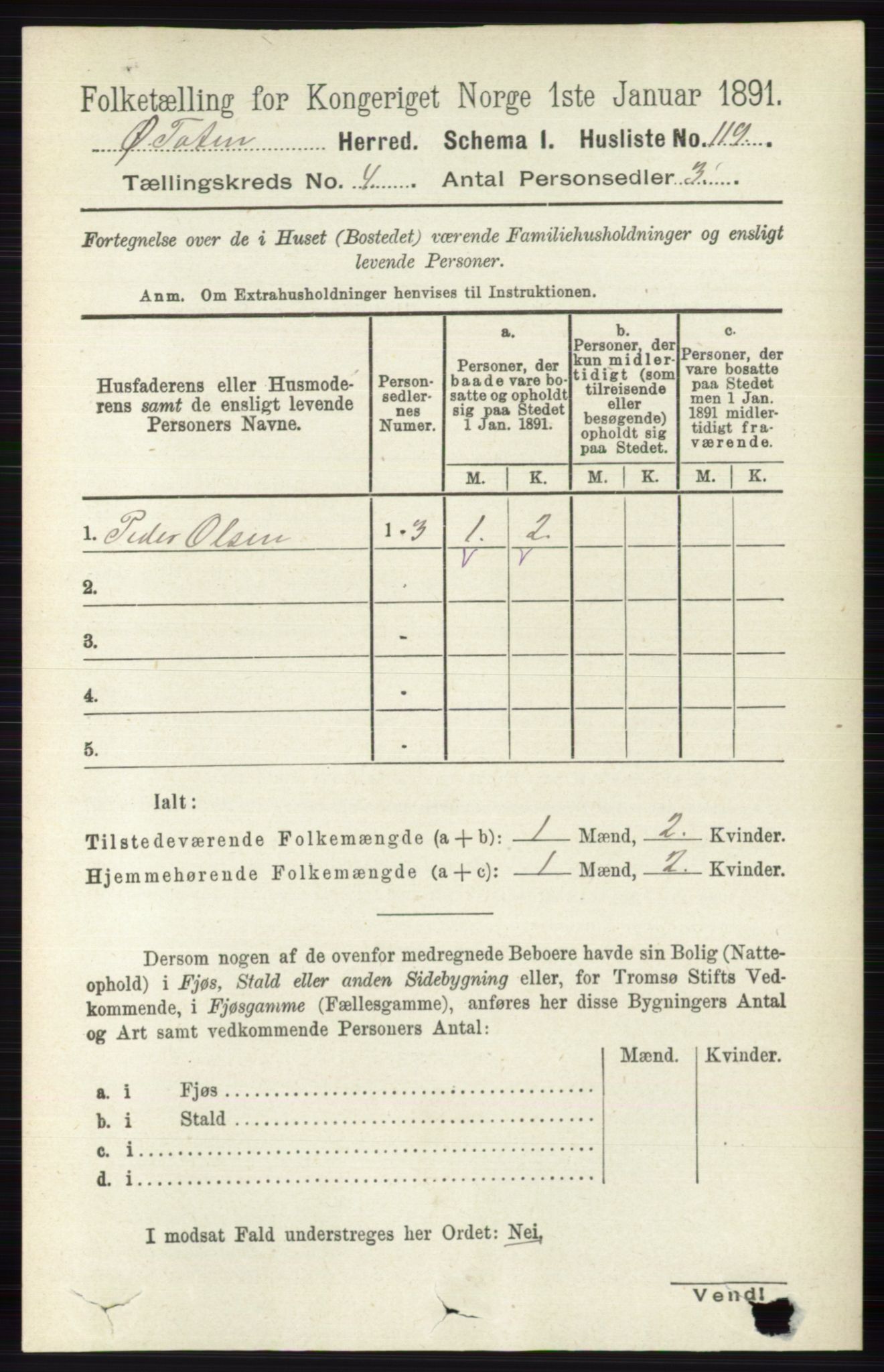 RA, 1891 census for 0528 Østre Toten, 1891, p. 2376