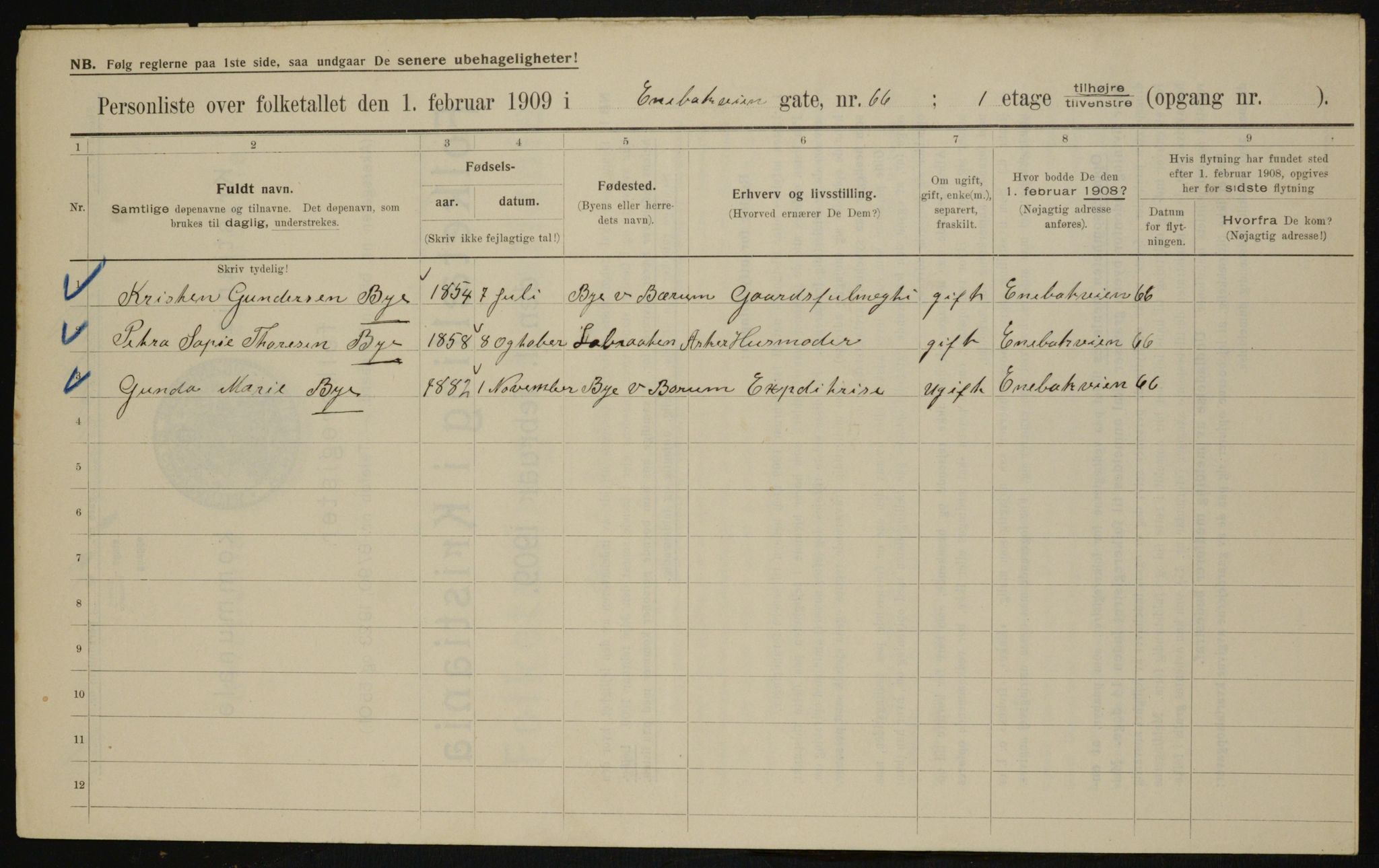 OBA, Municipal Census 1909 for Kristiania, 1909, p. 19400