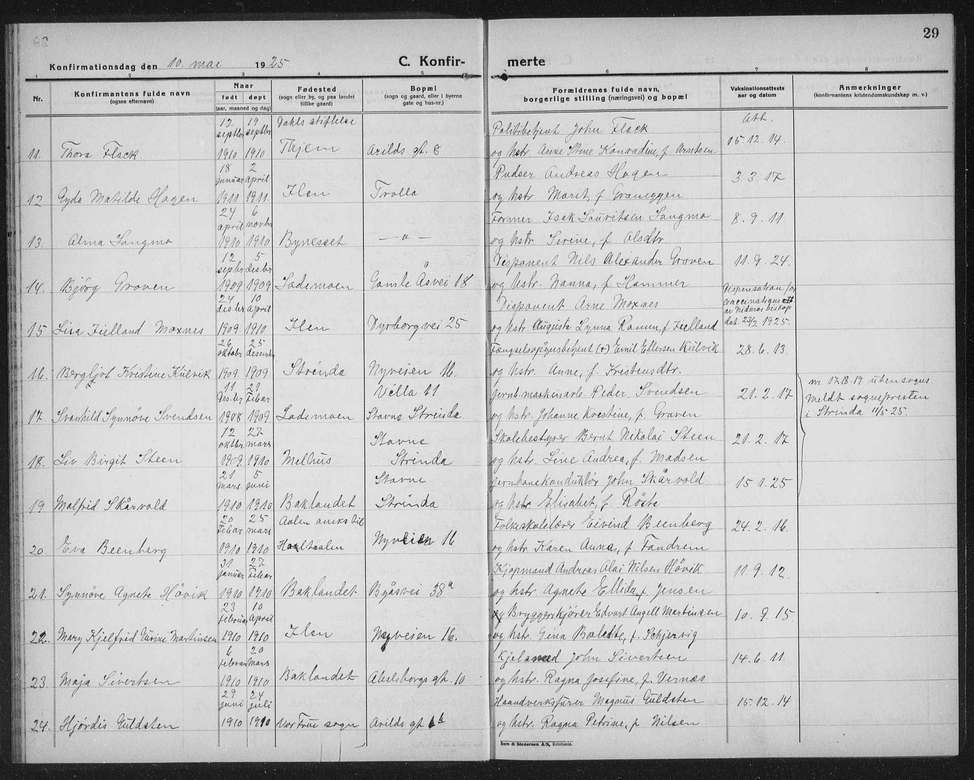 Ministerialprotokoller, klokkerbøker og fødselsregistre - Sør-Trøndelag, AV/SAT-A-1456/603/L0175: Parish register (copy) no. 603C03, 1923-1941, p. 29