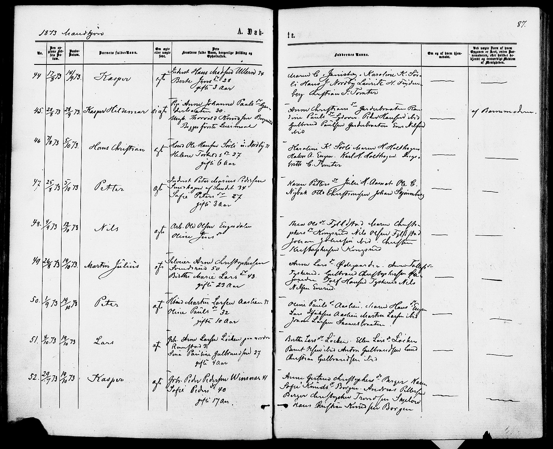 Fet prestekontor Kirkebøker, AV/SAO-A-10370a/F/Fa/L0013: Parish register (official) no. I 13, 1867-1877, p. 87
