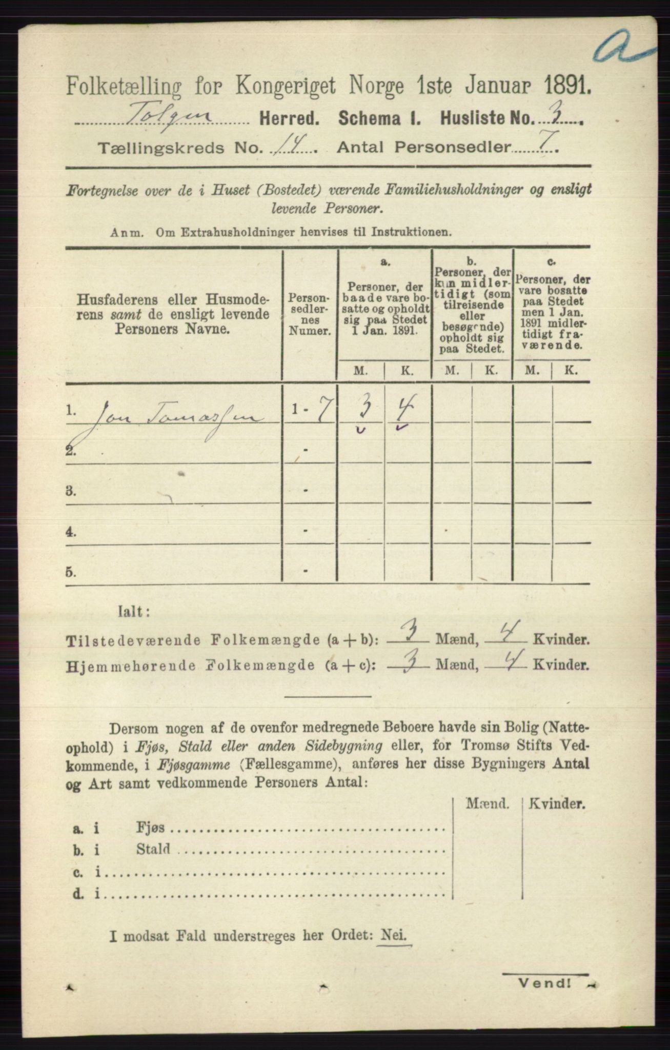 RA, 1891 census for 0436 Tolga, 1891, p. 4083