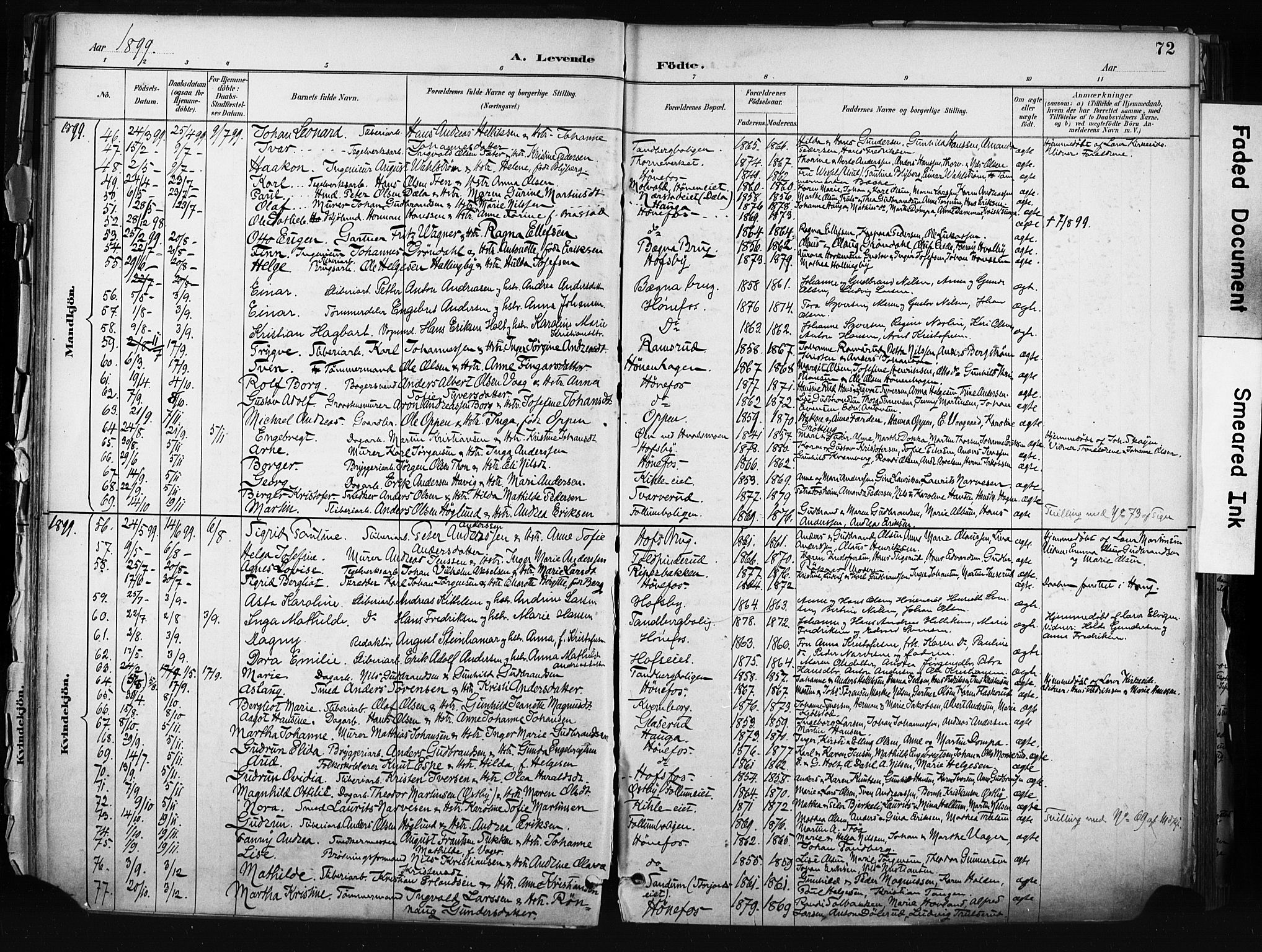 Hønefoss kirkebøker, SAKO/A-609/F/Fa/L0002: Parish register (official) no. 2, 1887-1906, p. 72