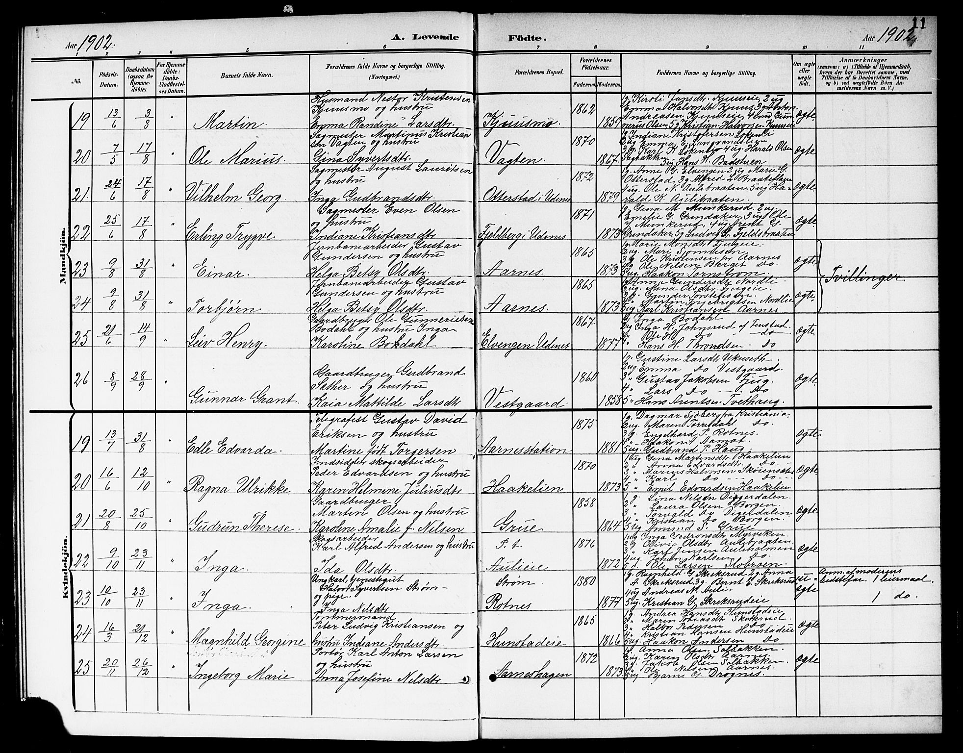 Nes prestekontor Kirkebøker, AV/SAO-A-10410/G/Gc/L0001: Parish register (copy) no. III 1, 1901-1917, p. 11