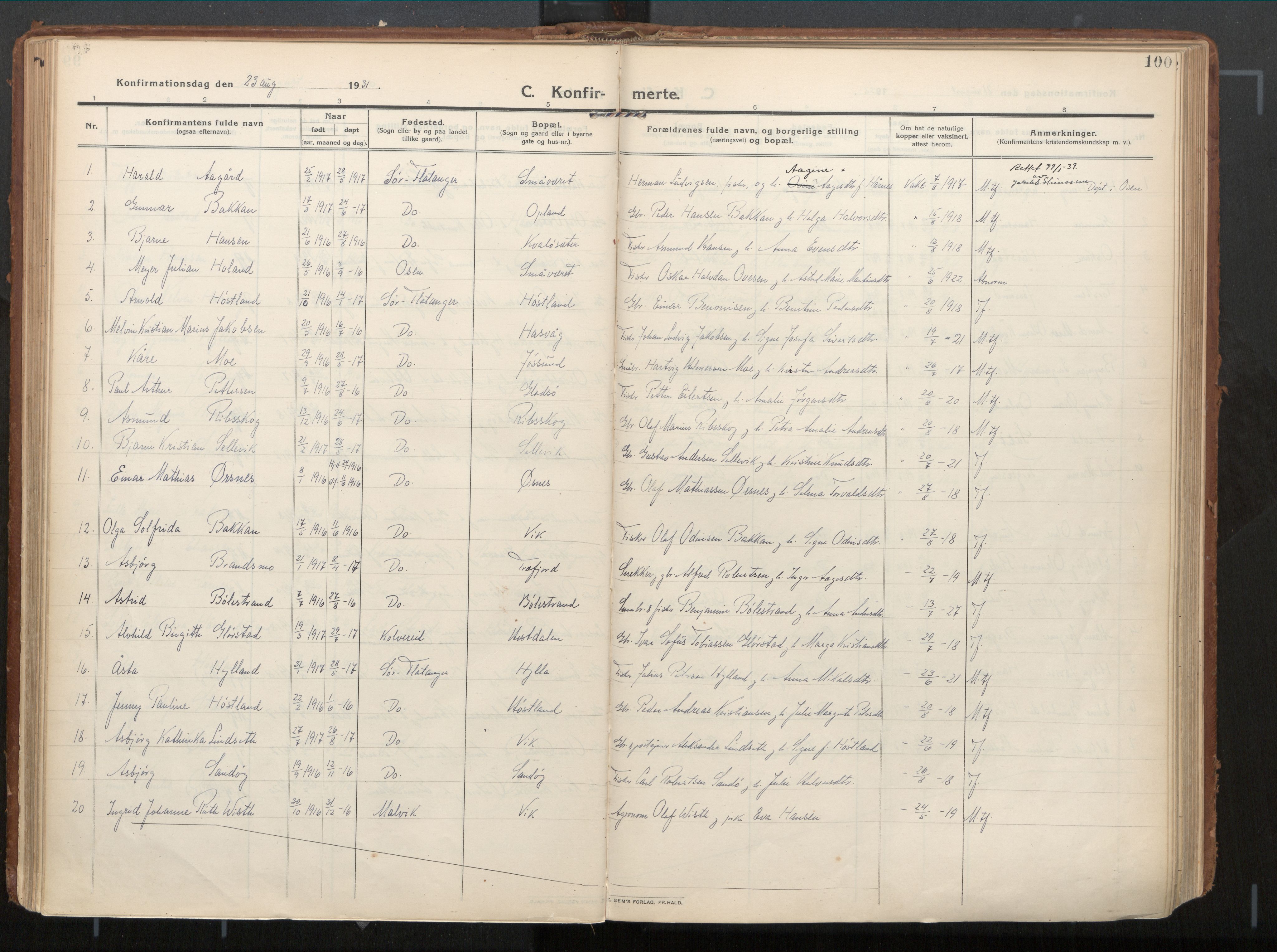 Ministerialprotokoller, klokkerbøker og fødselsregistre - Nord-Trøndelag, AV/SAT-A-1458/771/L0598: Parish register (official) no. 771A05, 1911-1937, p. 100