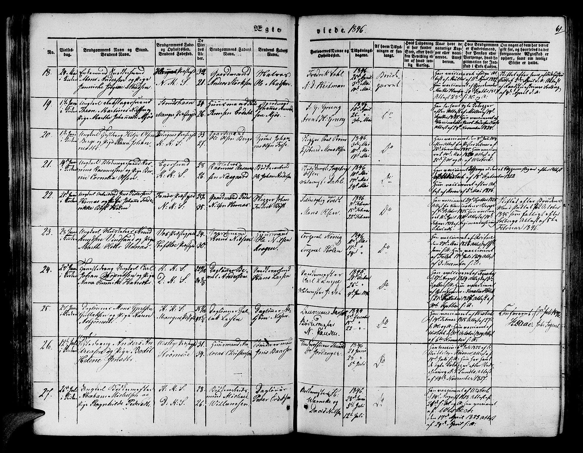 Korskirken sokneprestembete, AV/SAB-A-76101/H/Hab: Parish register (copy) no. D 1, 1840-1867, p. 61