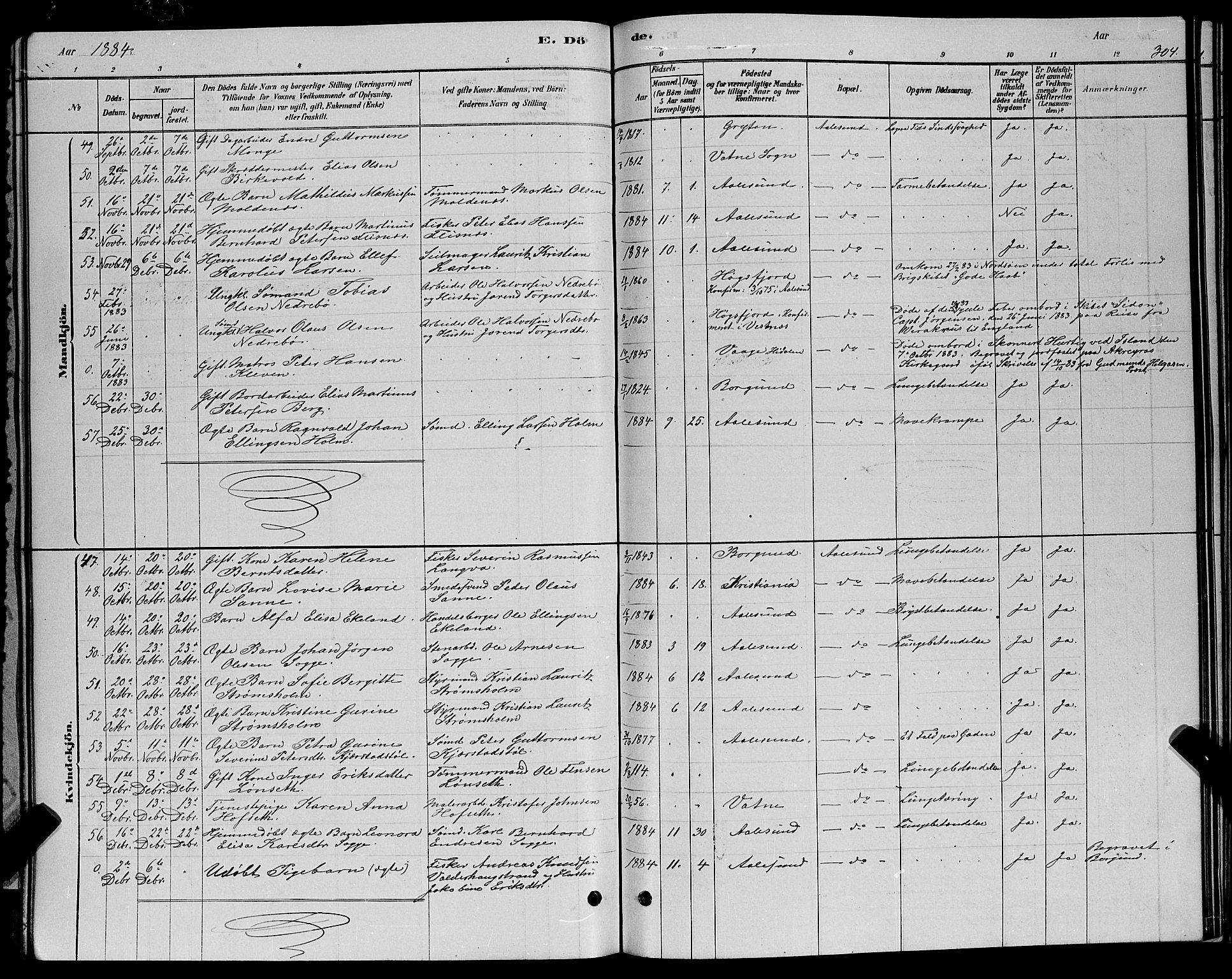 Ministerialprotokoller, klokkerbøker og fødselsregistre - Møre og Romsdal, AV/SAT-A-1454/529/L0466: Parish register (copy) no. 529C03, 1878-1888, p. 304