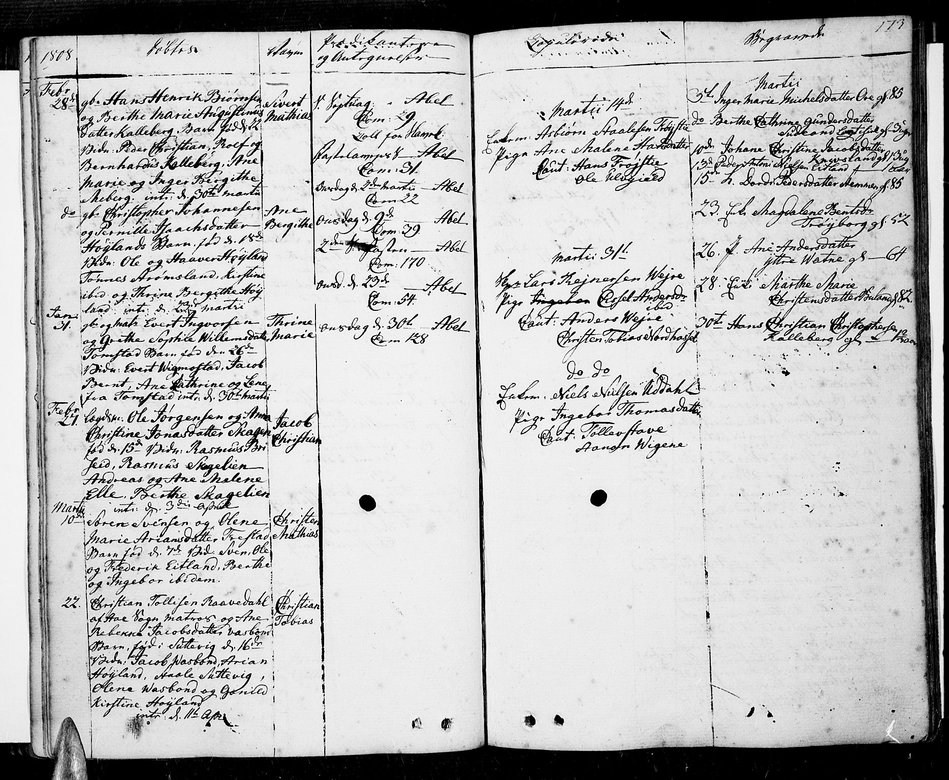 Lista sokneprestkontor, AV/SAK-1111-0027/F/Fa/L0005: Parish register (official) no. A 5, 1795-1823, p. 173