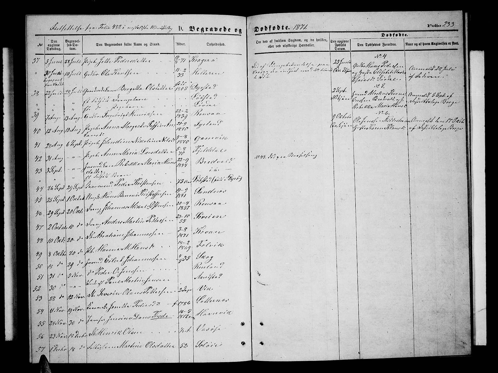 Ibestad sokneprestembete, SATØ/S-0077/H/Ha/Hab/L0006klokker: Parish register (copy) no. 6, 1871-1879, p. 233
