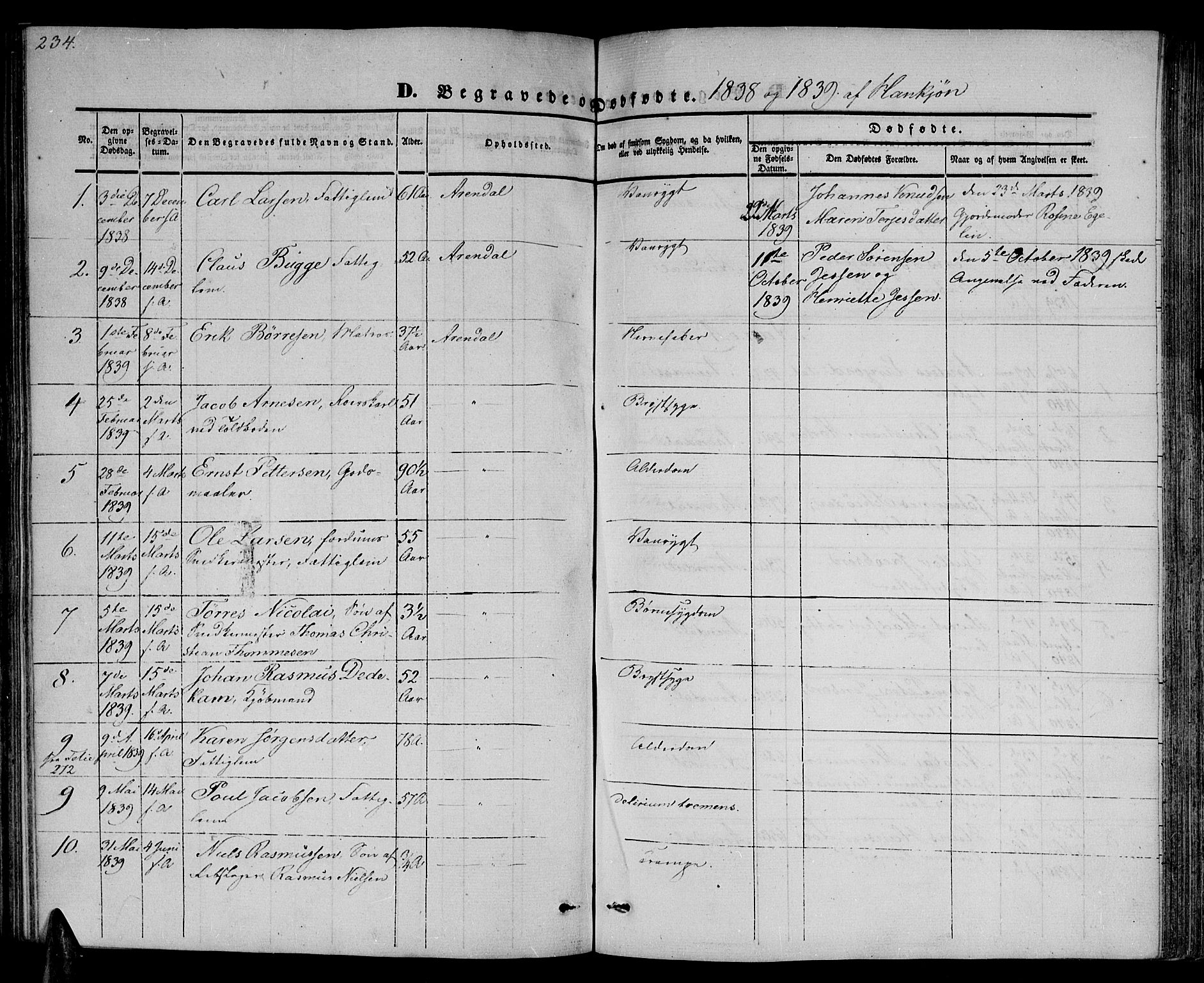 Arendal sokneprestkontor, Trefoldighet, SAK/1111-0040/F/Fb/L0002: Parish register (copy) no. B 2, 1838-1860, p. 234