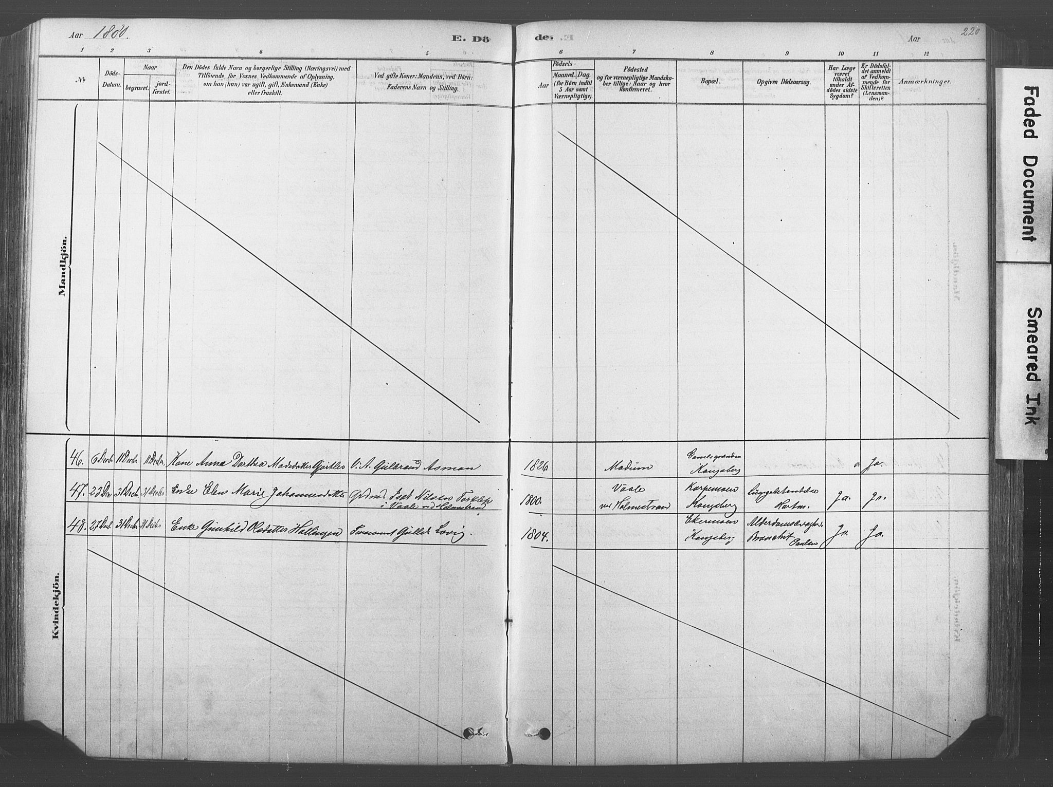 Kongsberg kirkebøker, AV/SAKO-A-22/F/Fb/L0001: Parish register (official) no. II 1, 1878-1886, p. 220