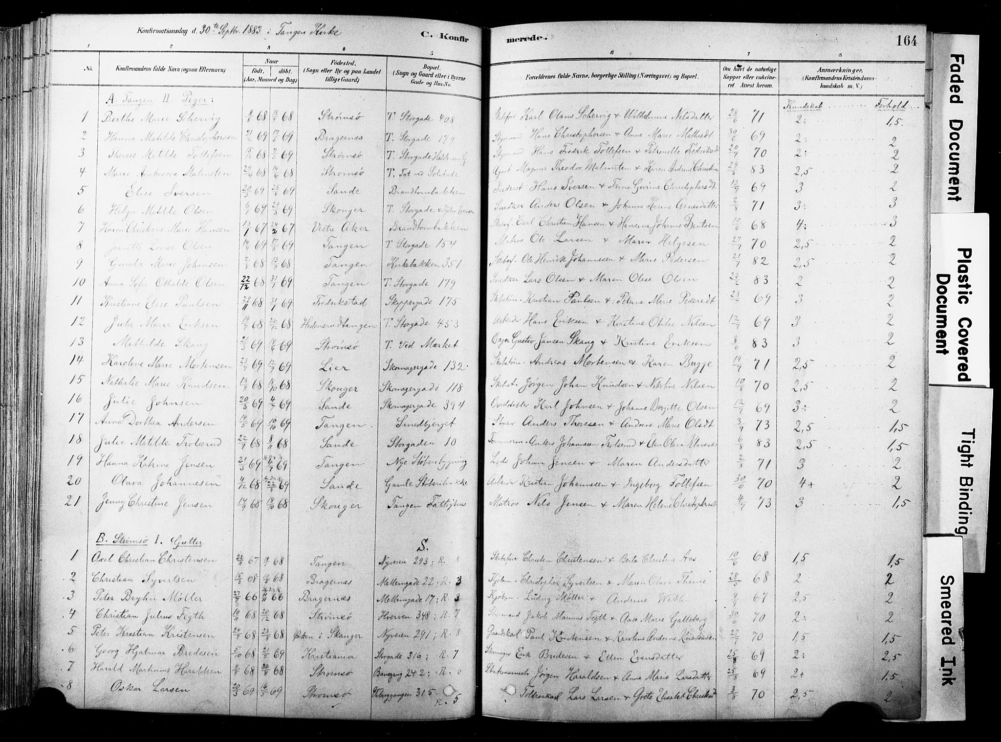 Strømsø kirkebøker, AV/SAKO-A-246/F/Fb/L0006: Parish register (official) no. II 6, 1879-1910, p. 164