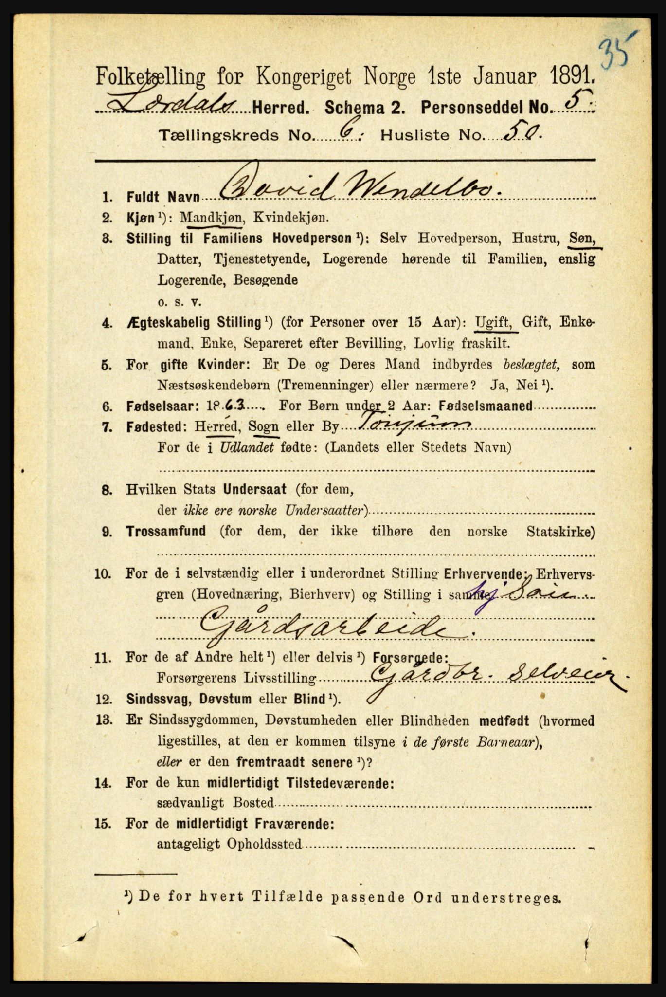 RA, 1891 census for 1422 Lærdal, 1891, p. 724