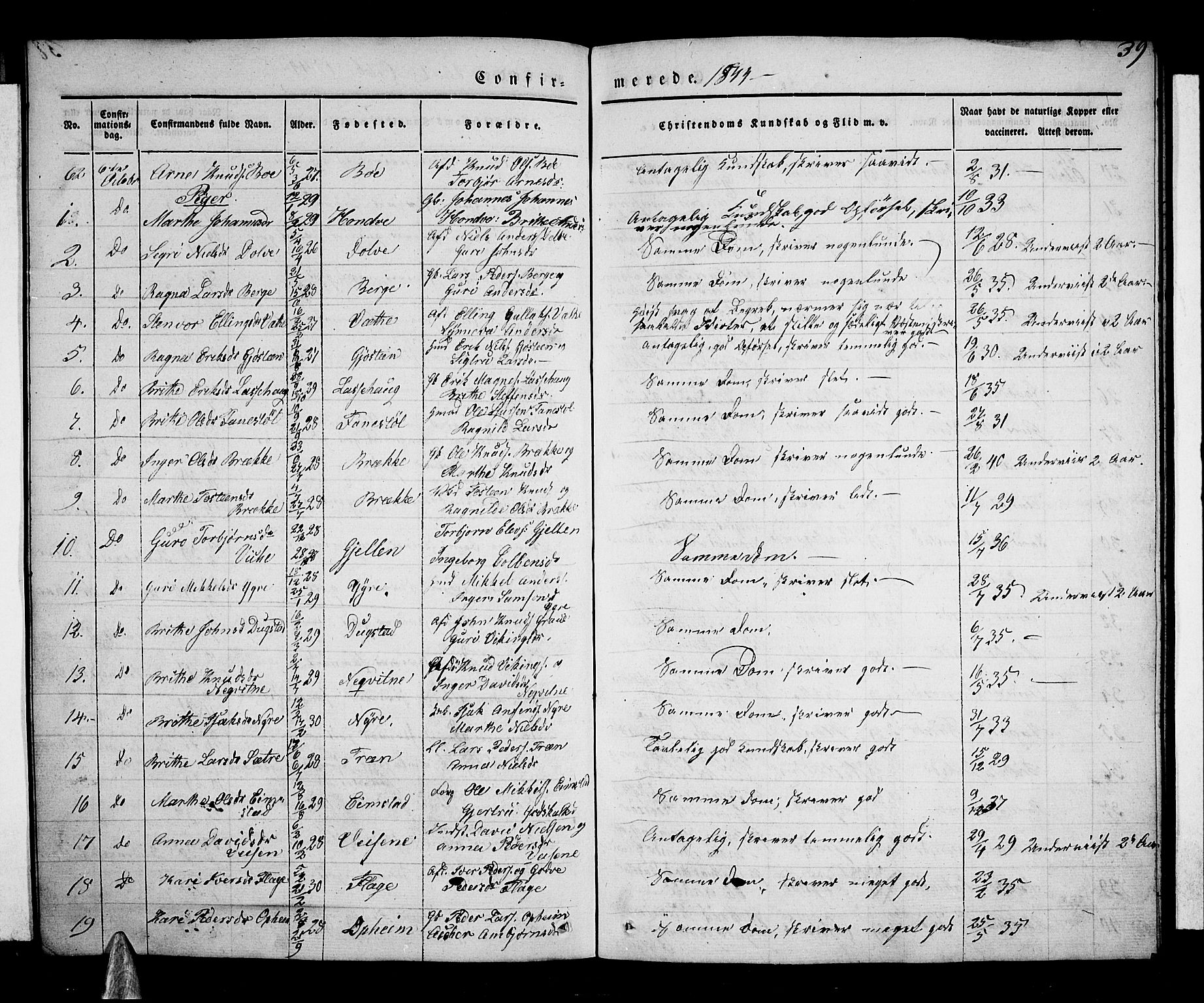 Voss sokneprestembete, AV/SAB-A-79001/H/Haa: Parish register (official) no. A 14, 1837-1847, p. 39