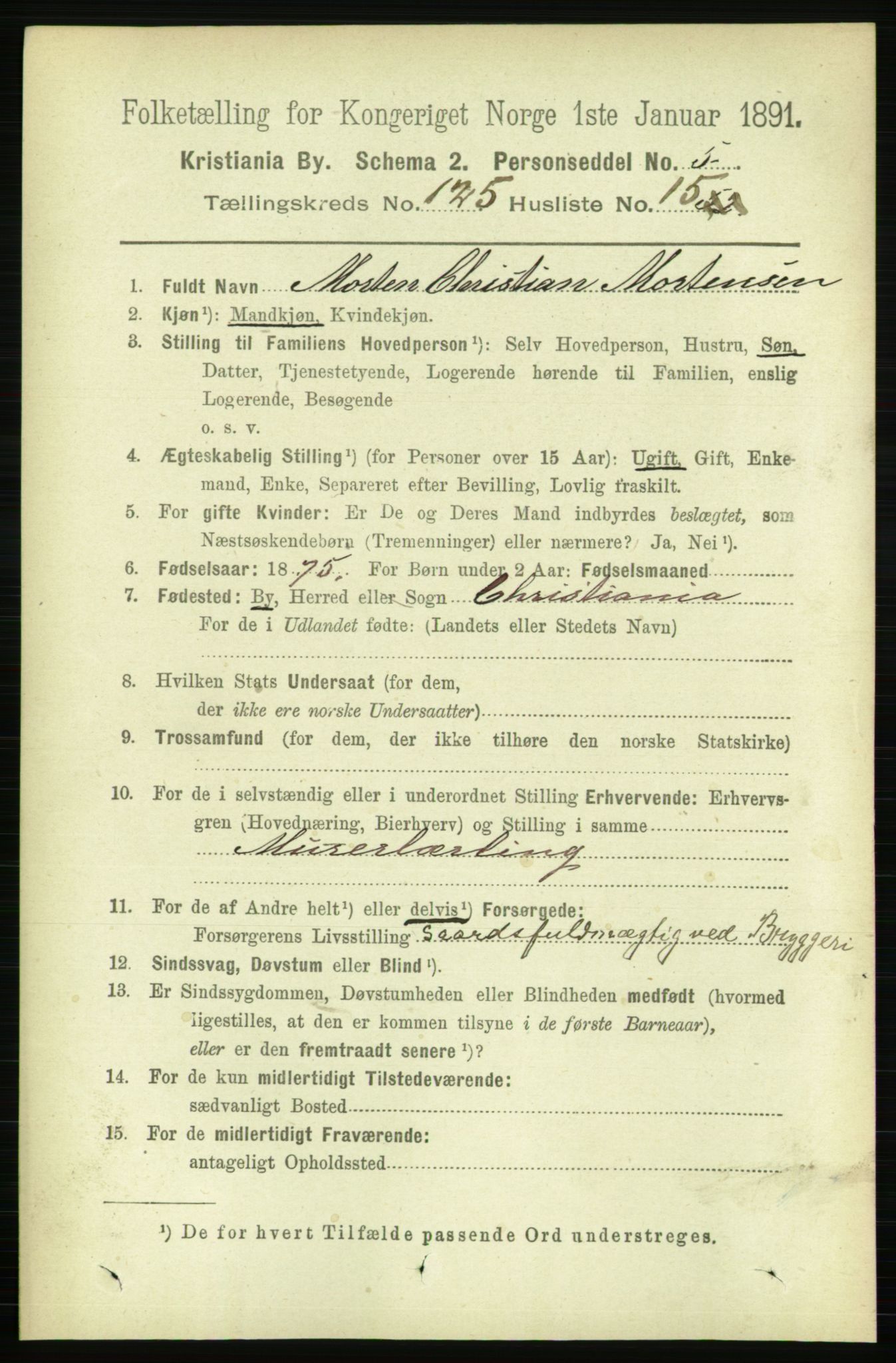 RA, 1891 census for 0301 Kristiania, 1891, p. 67081