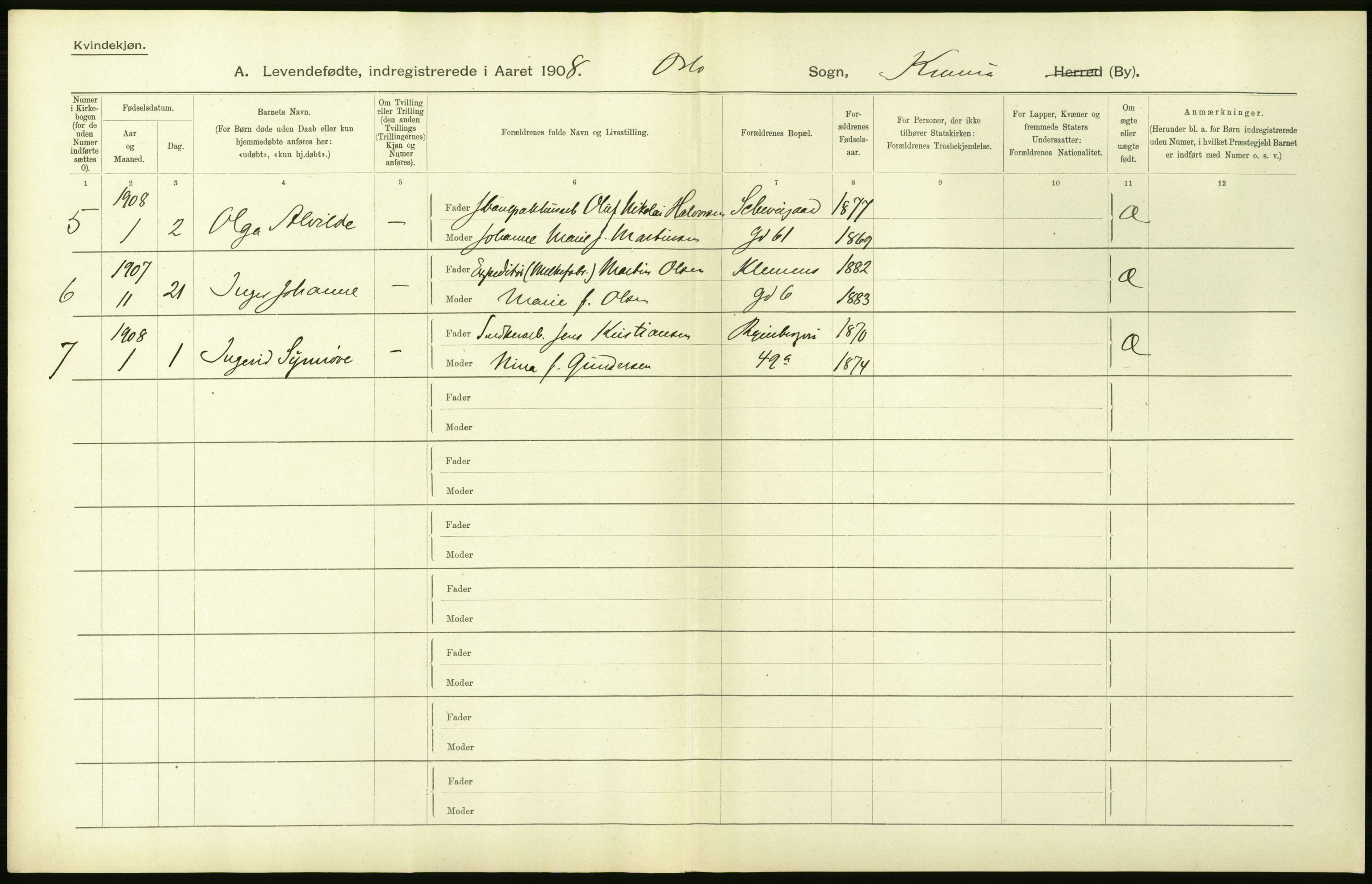 Statistisk sentralbyrå, Sosiodemografiske emner, Befolkning, AV/RA-S-2228/D/Df/Dfa/Dfaf/L0005: Kristiania: Levendefødte menn og kvinner., 1908, p. 74