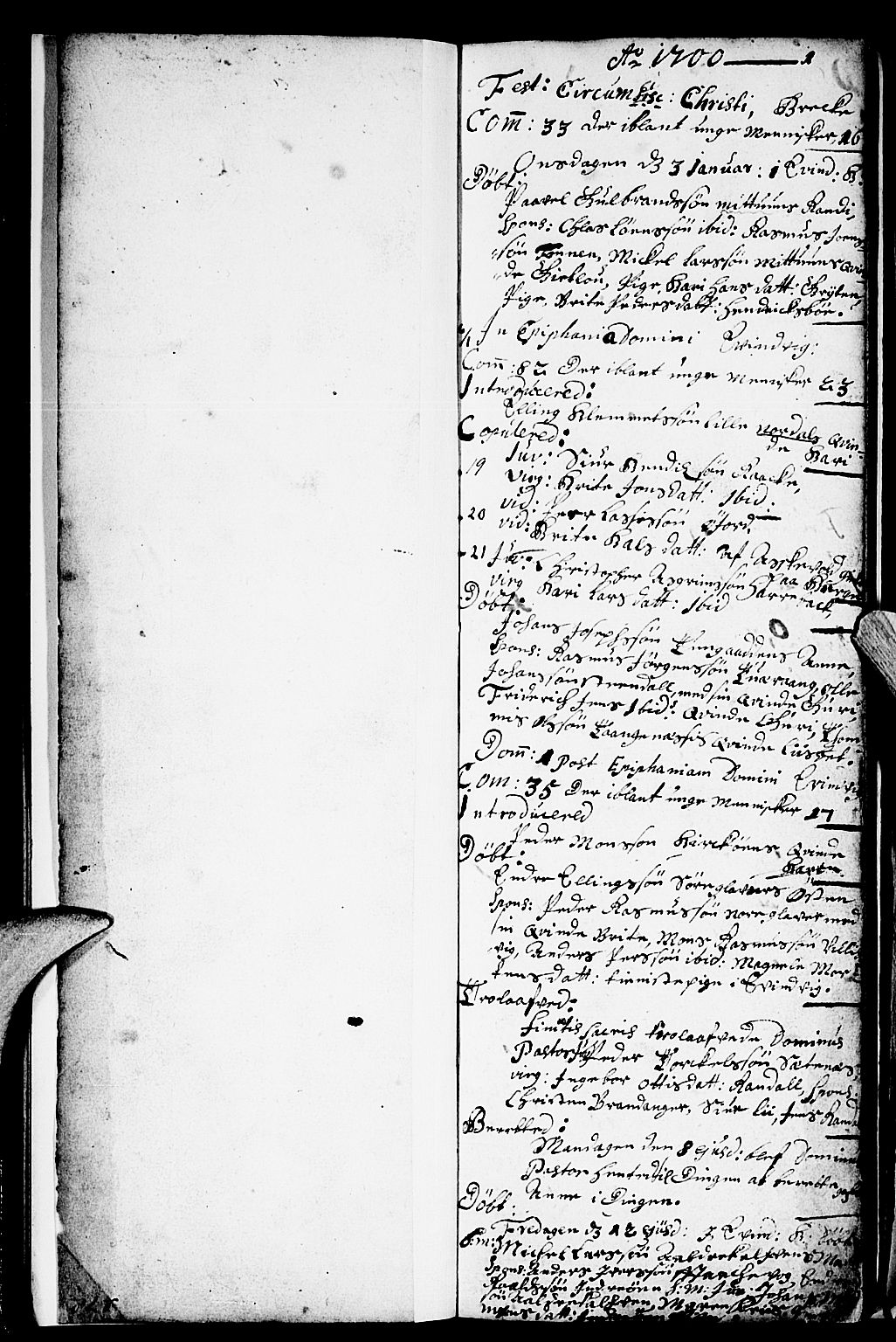 Gulen sokneprestembete, AV/SAB-A-80201/H/Haa/Haaa/L0003: Parish register (official) no. A 3, 1700-1705, p. 0-1