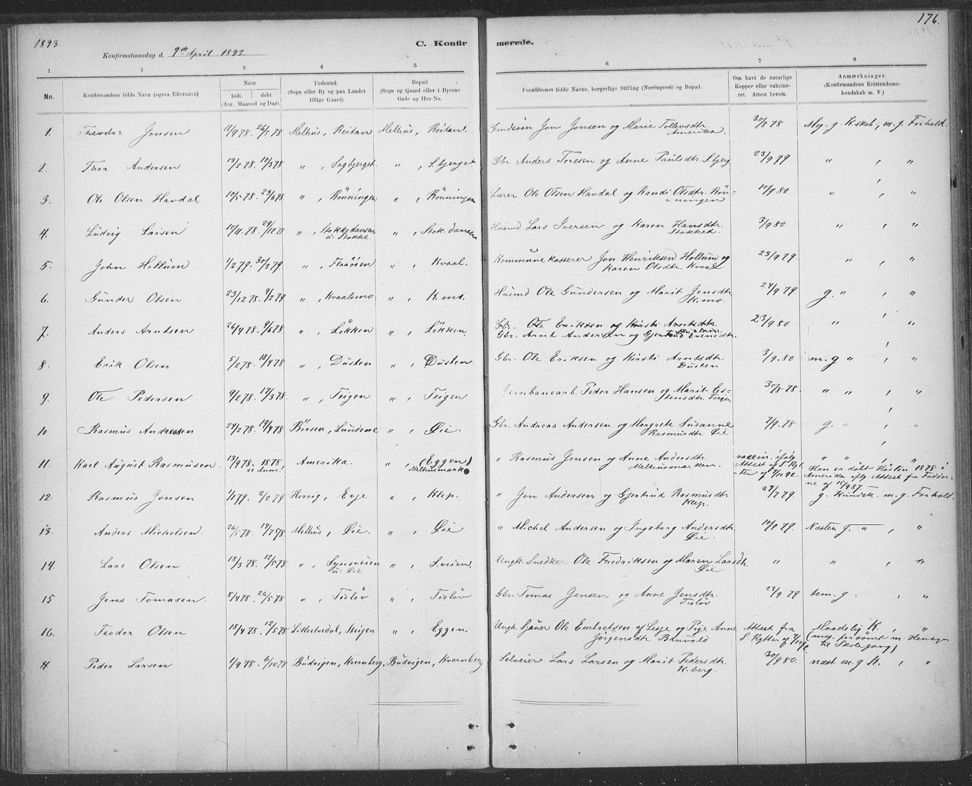 Ministerialprotokoller, klokkerbøker og fødselsregistre - Sør-Trøndelag, SAT/A-1456/691/L1085: Parish register (official) no. 691A17, 1887-1908, p. 176