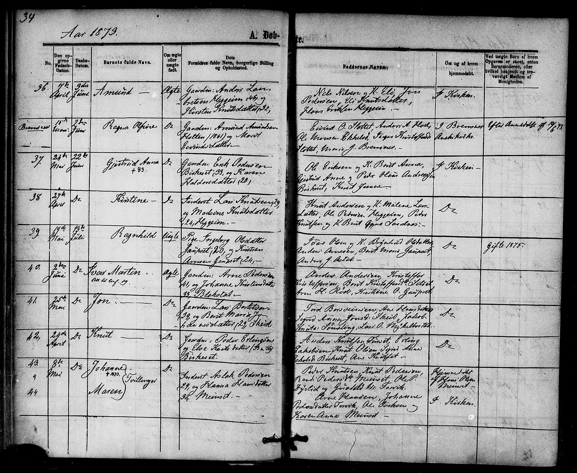 Ministerialprotokoller, klokkerbøker og fødselsregistre - Møre og Romsdal, AV/SAT-A-1454/584/L0966: Parish register (official) no. 584A06, 1869-1878, p. 34