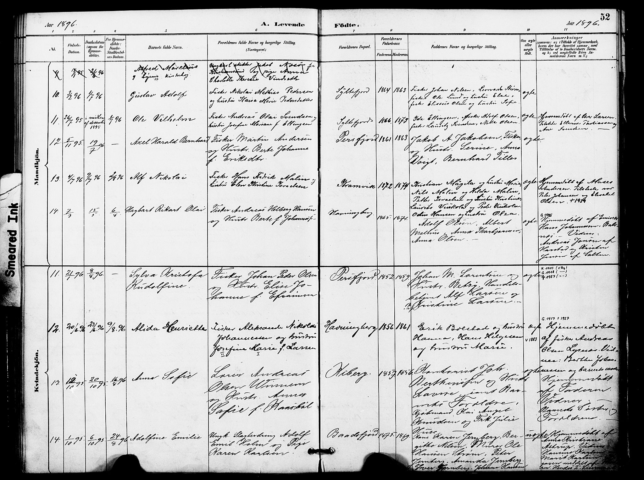 Vardø sokneprestkontor, AV/SATØ-S-1332/H/Ha/L0009kirke: Parish register (official) no. 9, 1887-1898, p. 52