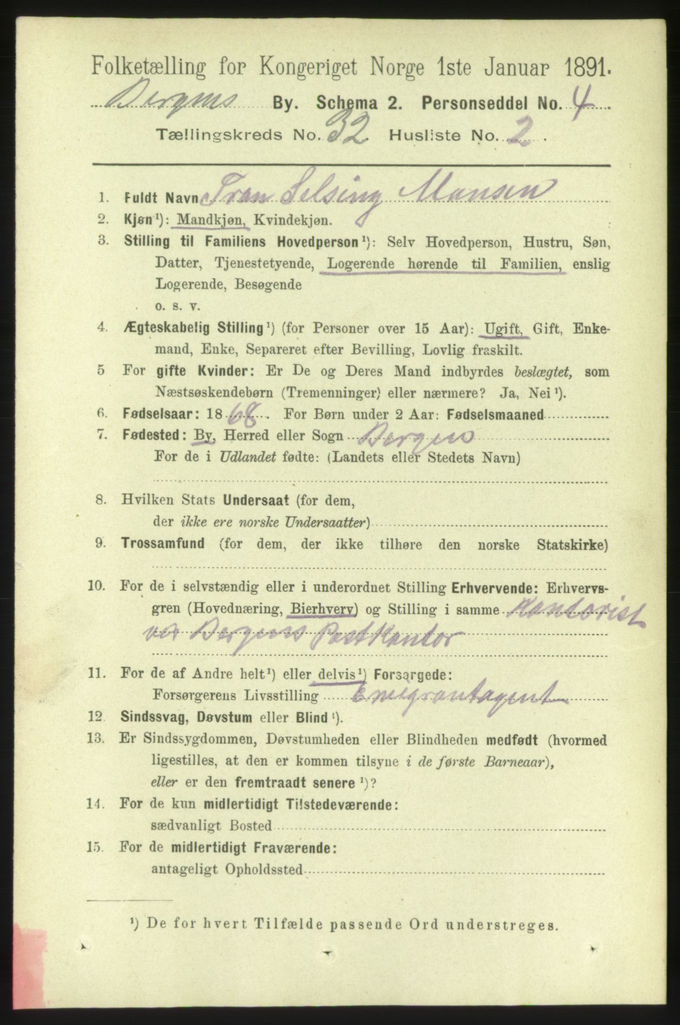 RA, 1891 Census for 1301 Bergen, 1891, p. 40014