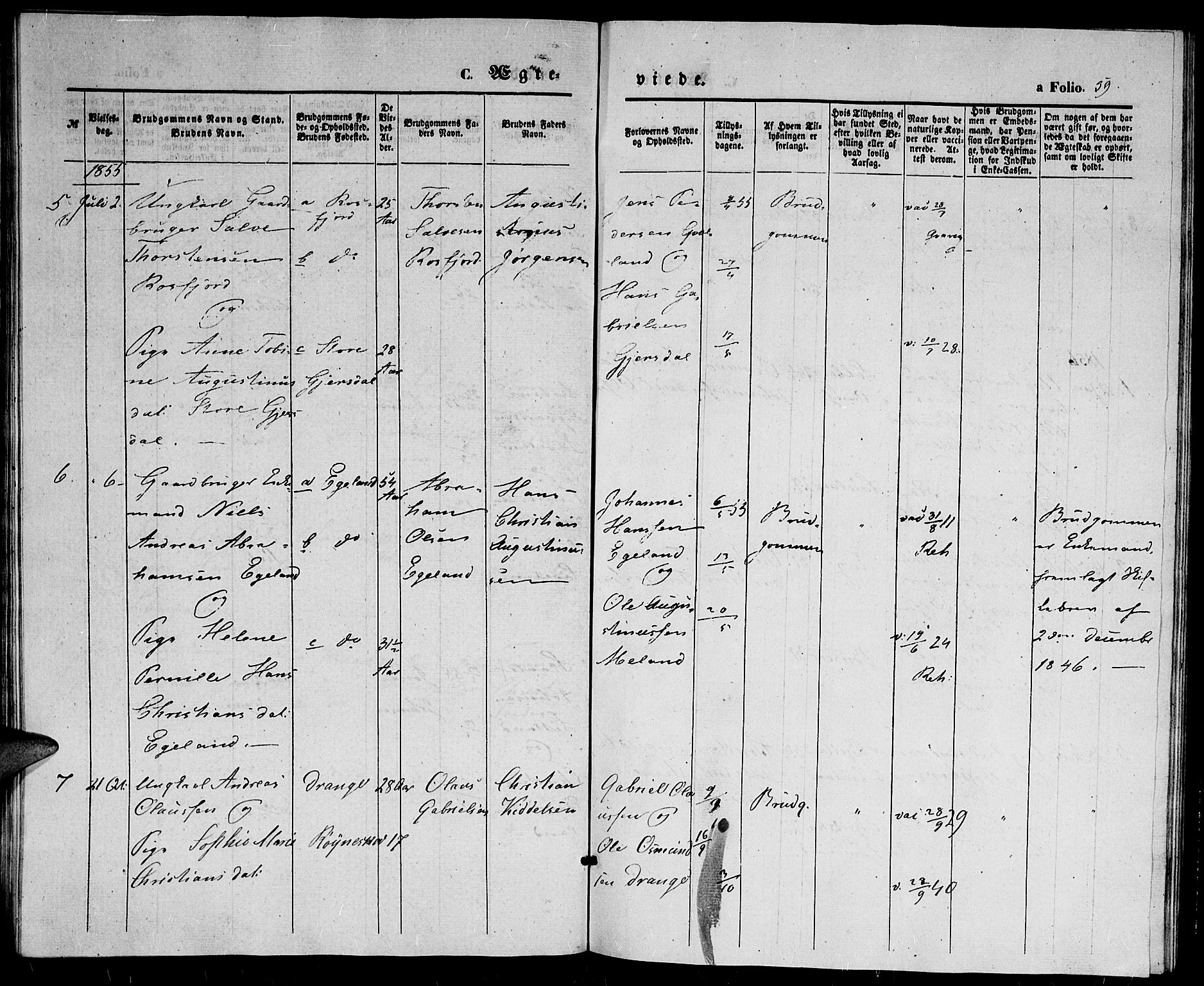 Herad sokneprestkontor, AV/SAK-1111-0018/F/Fb/Fba/L0002: Parish register (copy) no. B 2, 1852-1862, p. 59