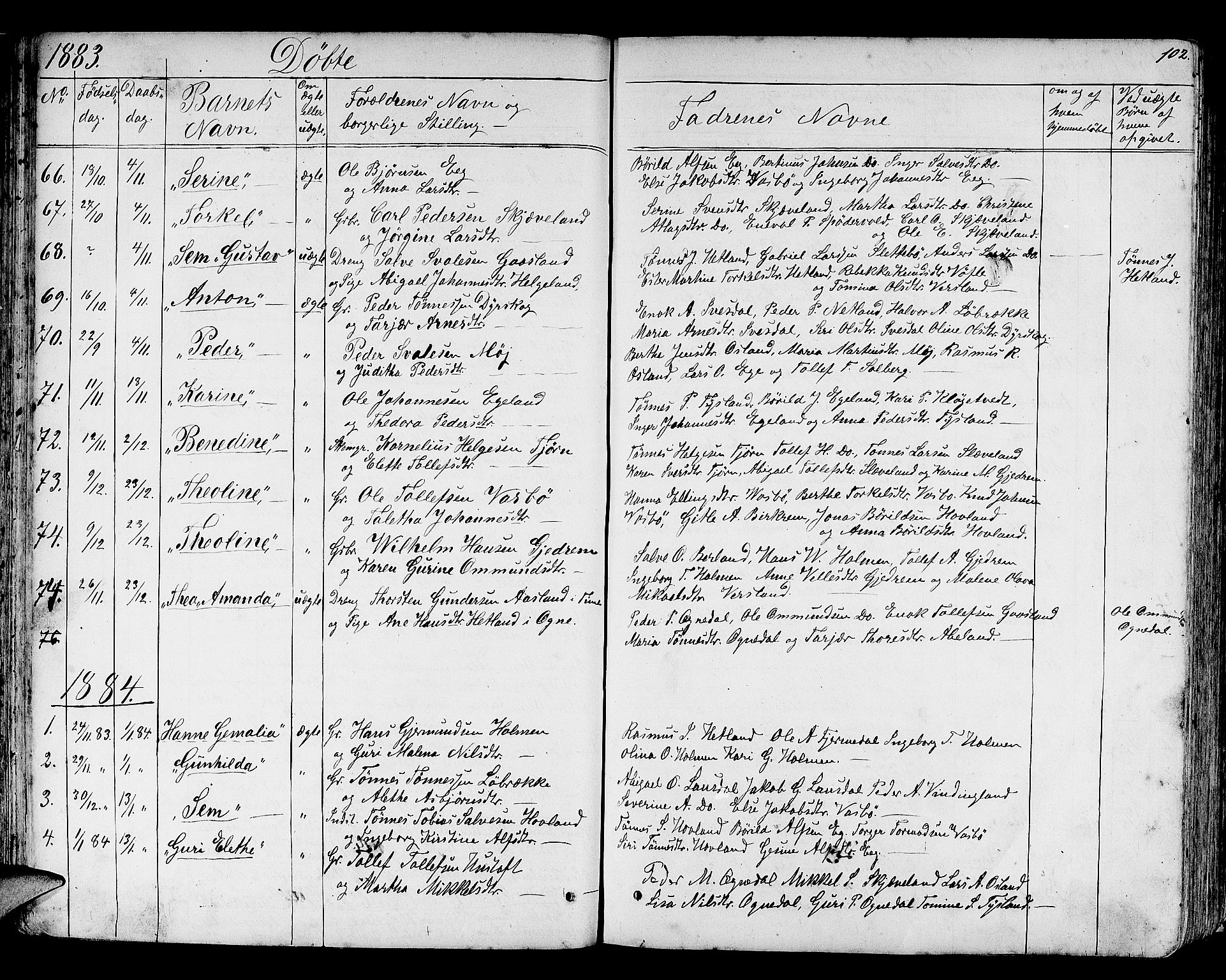 Helleland sokneprestkontor, SAST/A-101810: Parish register (copy) no. B 3, 1847-1886, p. 102