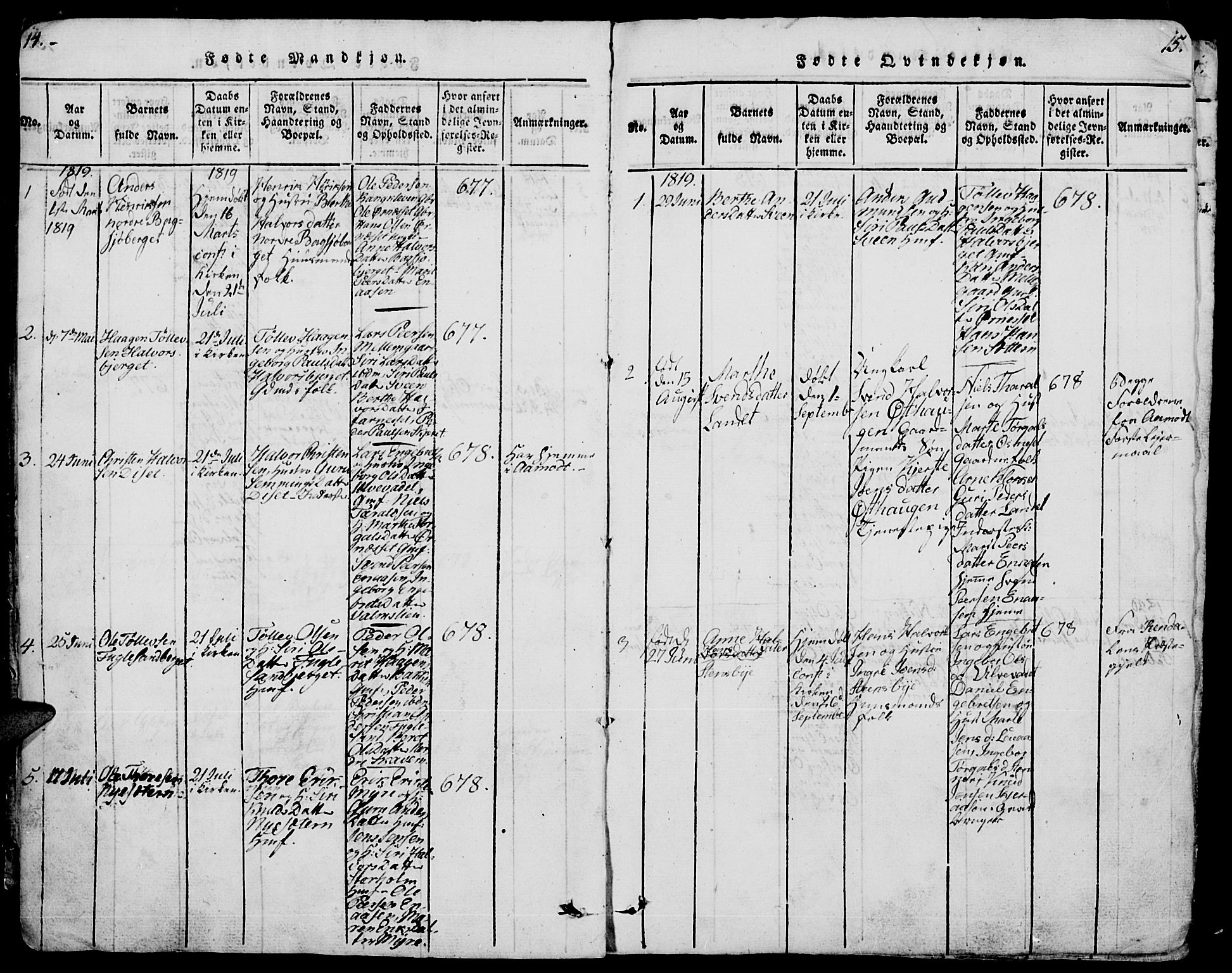 Trysil prestekontor, AV/SAH-PREST-046/H/Ha/Hab/L0005: Parish register (copy) no. 5, 1814-1877, p. 14-15