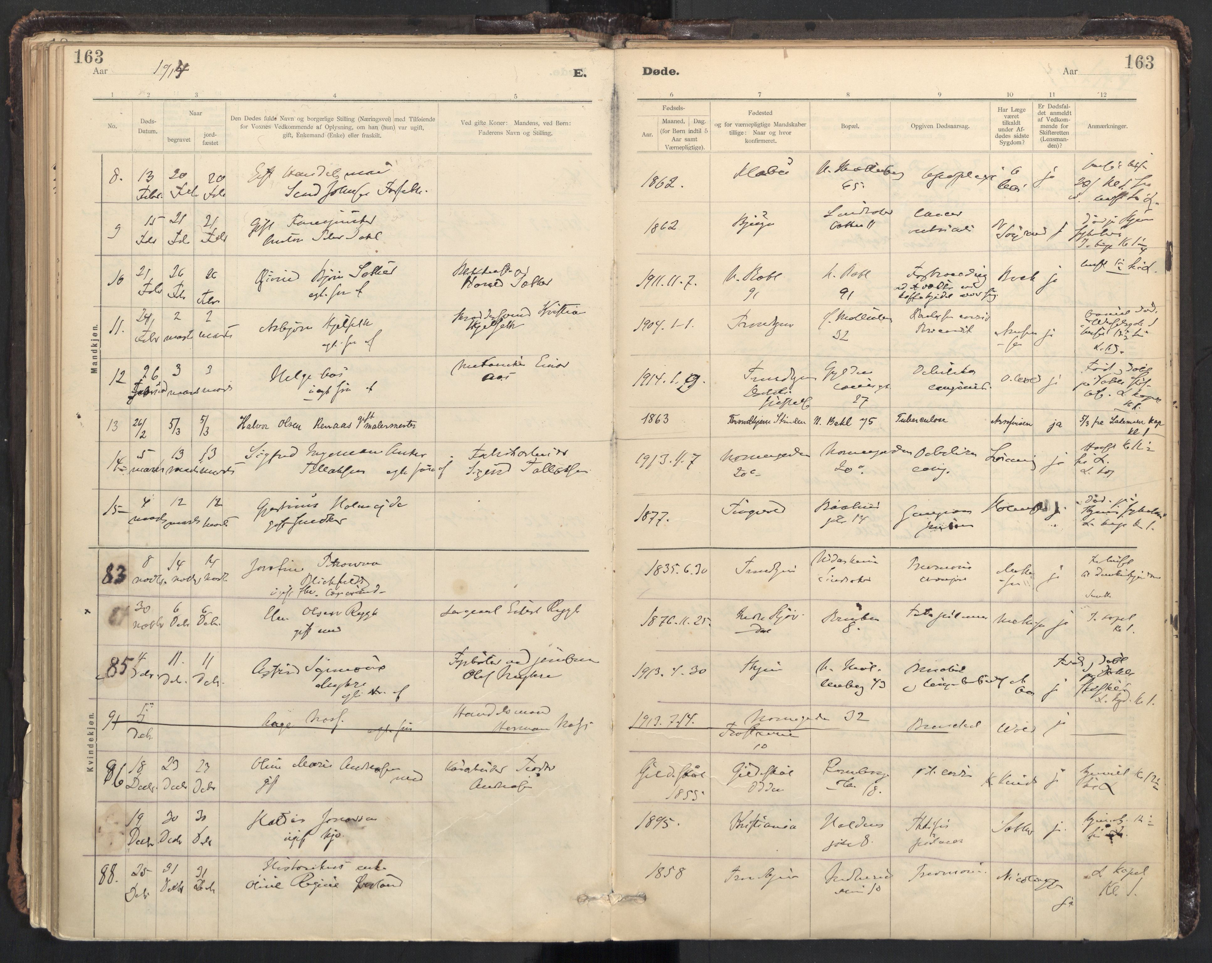 Ministerialprotokoller, klokkerbøker og fødselsregistre - Sør-Trøndelag, SAT/A-1456/604/L0204: Parish register (official) no. 604A24, 1911-1920, p. 163