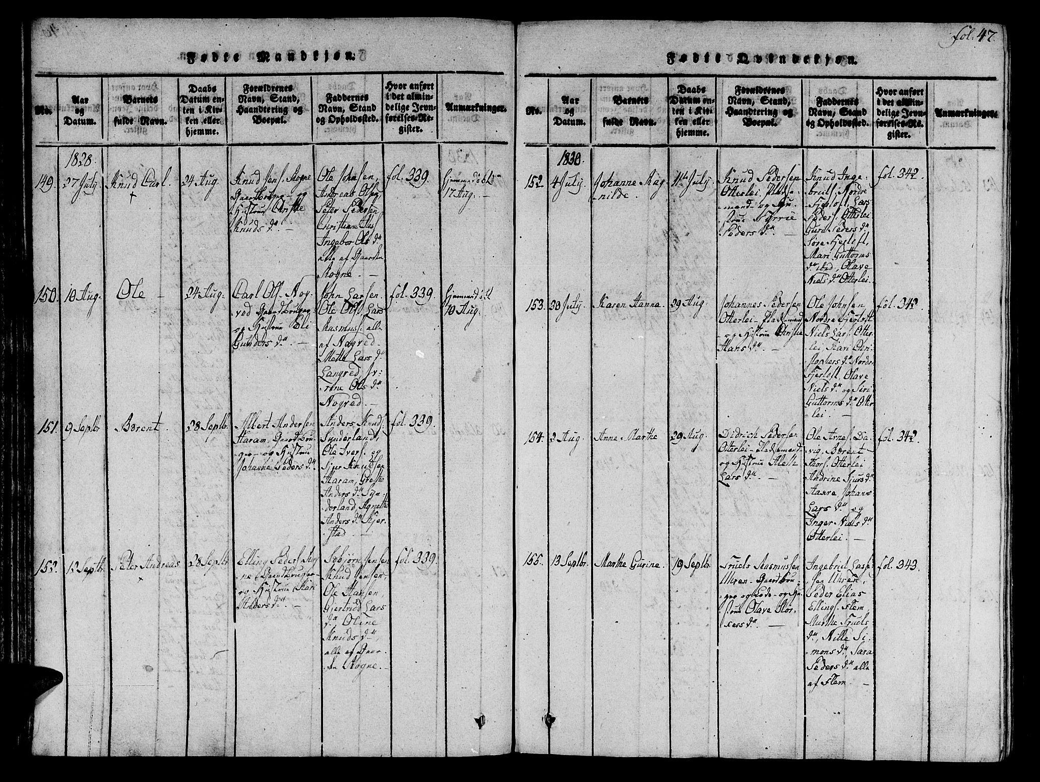 Ministerialprotokoller, klokkerbøker og fødselsregistre - Møre og Romsdal, AV/SAT-A-1454/536/L0495: Parish register (official) no. 536A04, 1818-1847, p. 47