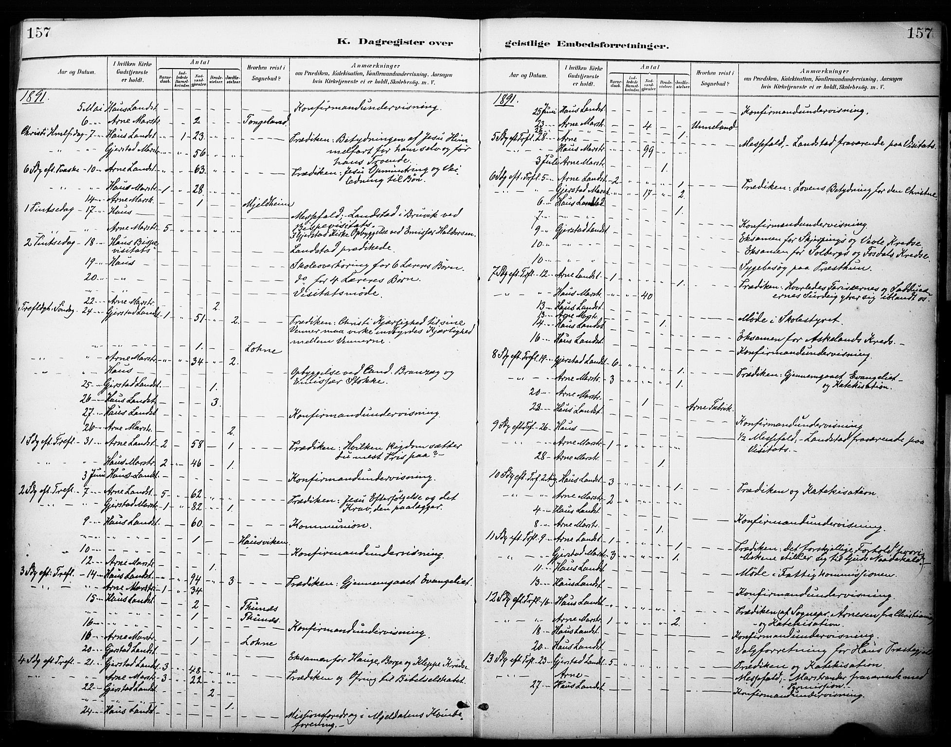 Haus sokneprestembete, AV/SAB-A-75601/H/Haa: Parish register (official) no. B 1, 1887-1898, p. 157