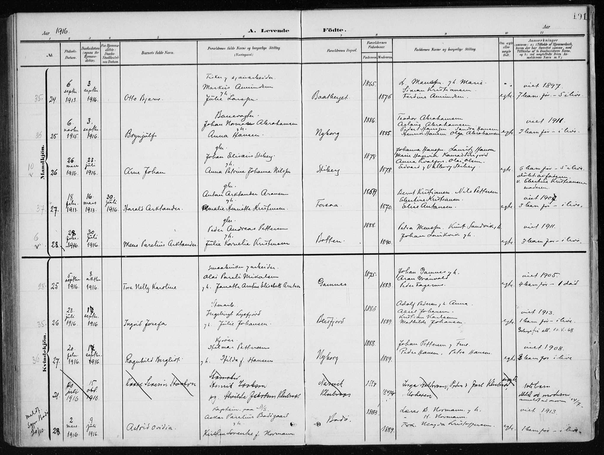 Ministerialprotokoller, klokkerbøker og fødselsregistre - Nordland, AV/SAT-A-1459/866/L0941: Parish register (official) no. 866A04, 1901-1917, p. 191