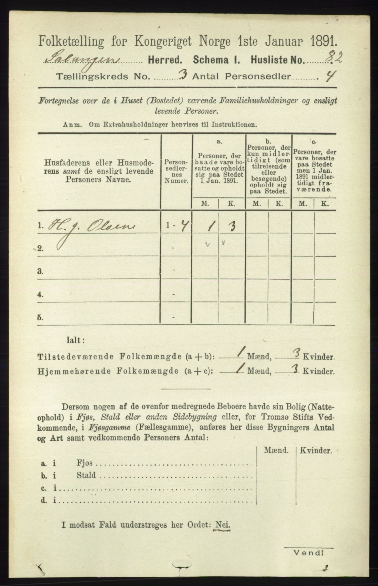 RA, 1891 census for 1921 Salangen, 1891, p. 1220