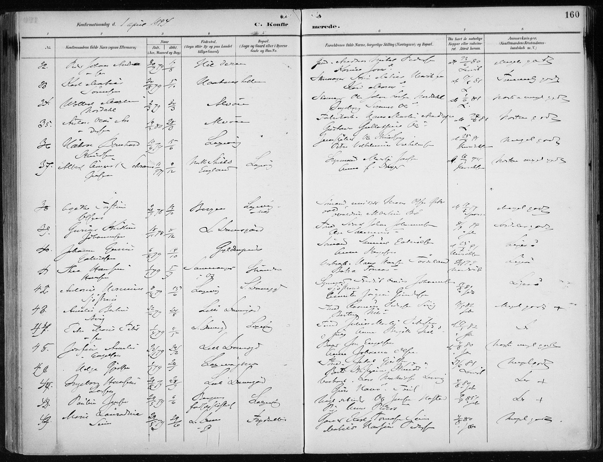 Askøy Sokneprestembete, AV/SAB-A-74101/H/Ha/Haa/Haae/L0003: Parish register (official) no. E 3, 1891-1903, p. 160