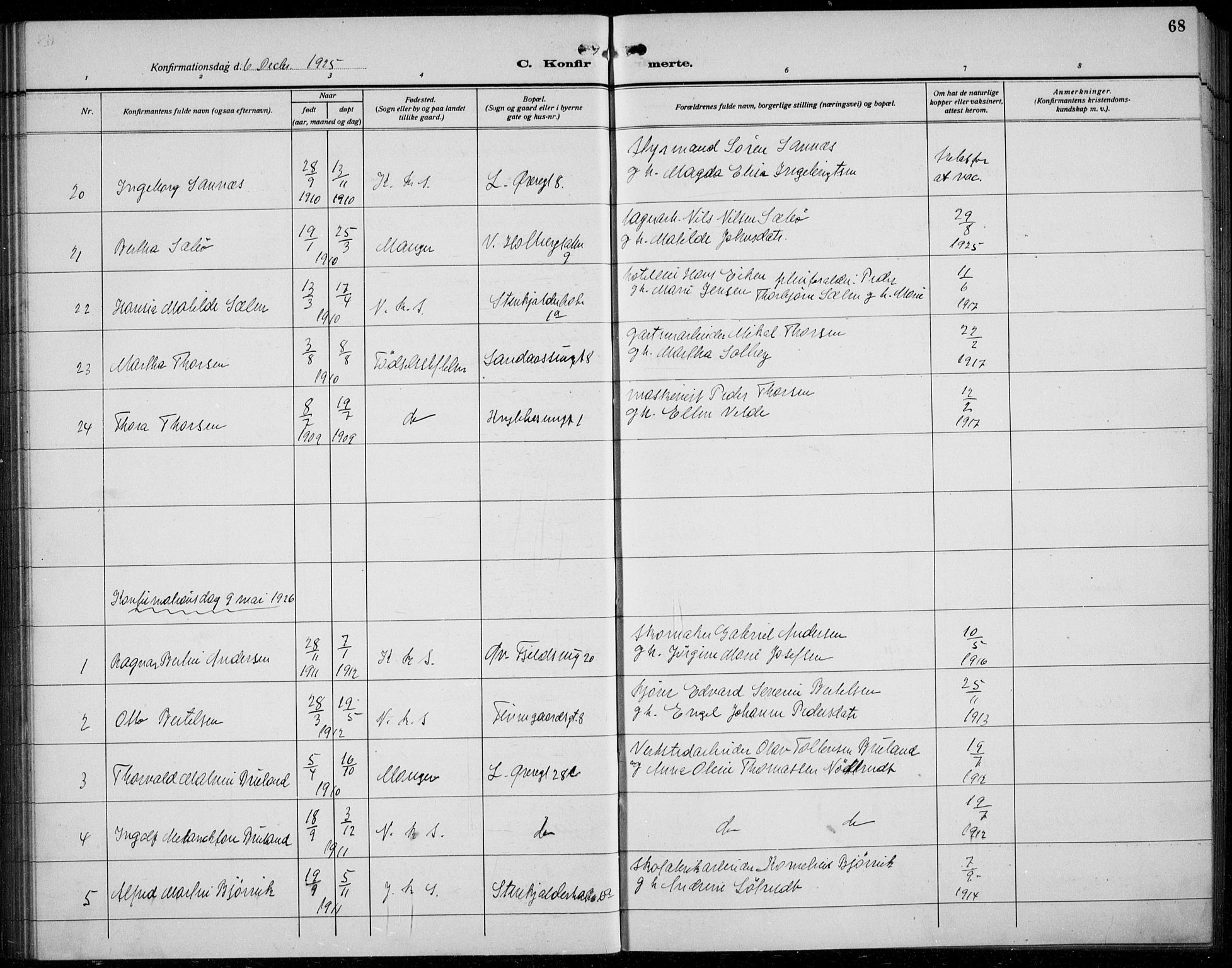 Korskirken sokneprestembete, SAB/A-76101/H/Hab: Parish register (copy) no. C 6, 1918-1941, p. 68