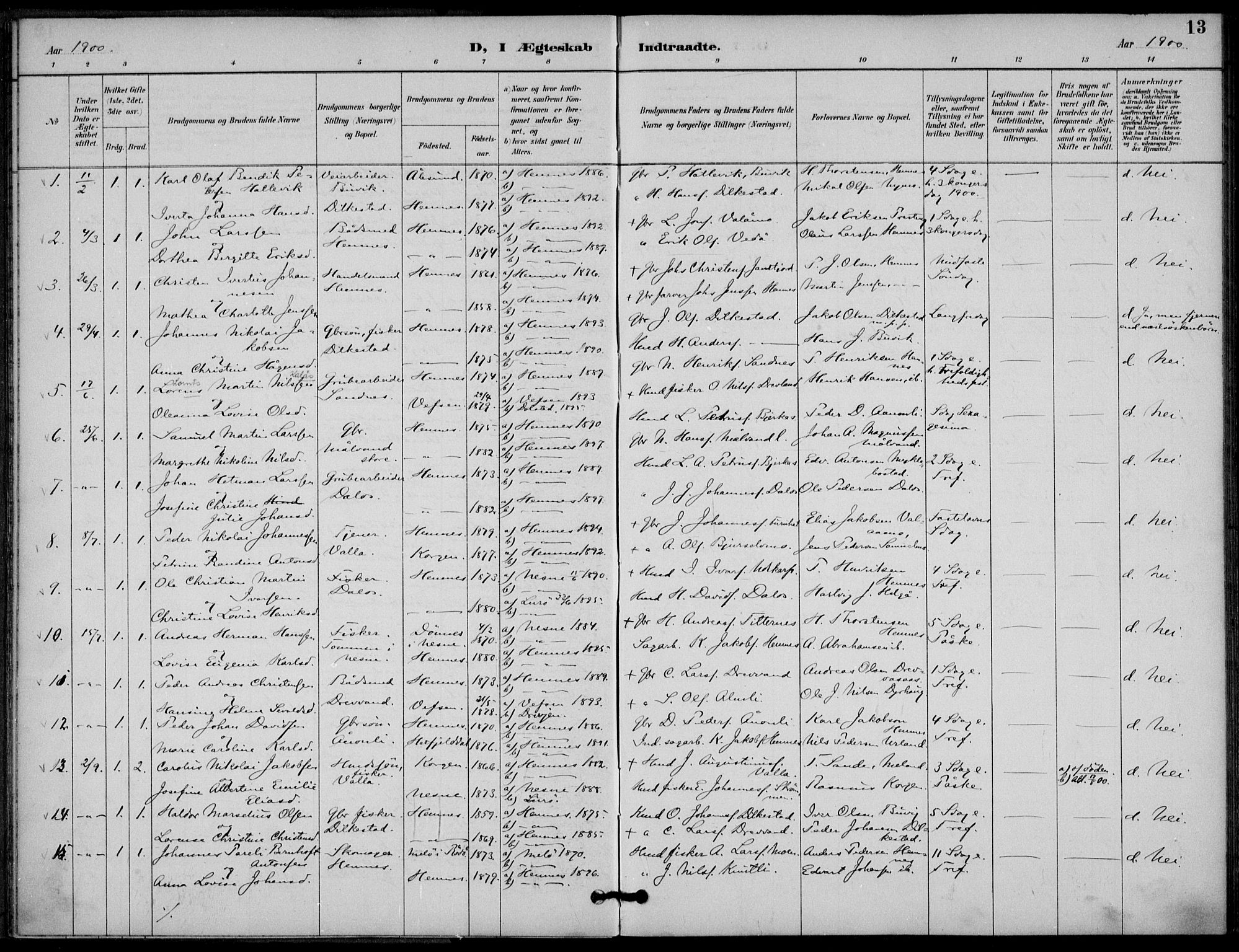 Ministerialprotokoller, klokkerbøker og fødselsregistre - Nordland, SAT/A-1459/825/L0363: Parish register (official) no. 825A17, 1890-1909, p. 13