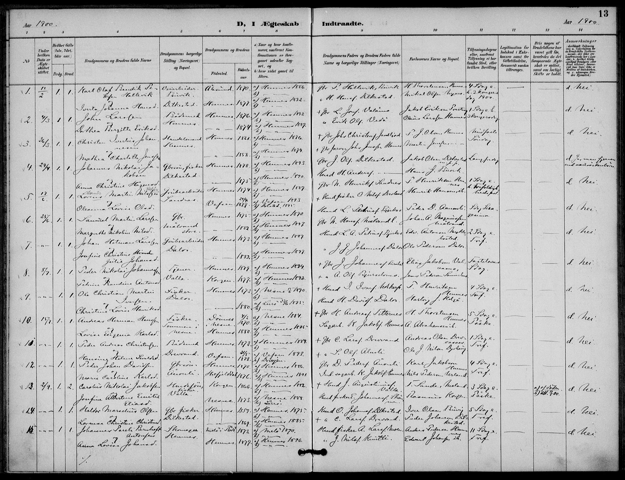 Ministerialprotokoller, klokkerbøker og fødselsregistre - Nordland, AV/SAT-A-1459/825/L0363: Parish register (official) no. 825A17, 1890-1909, p. 13