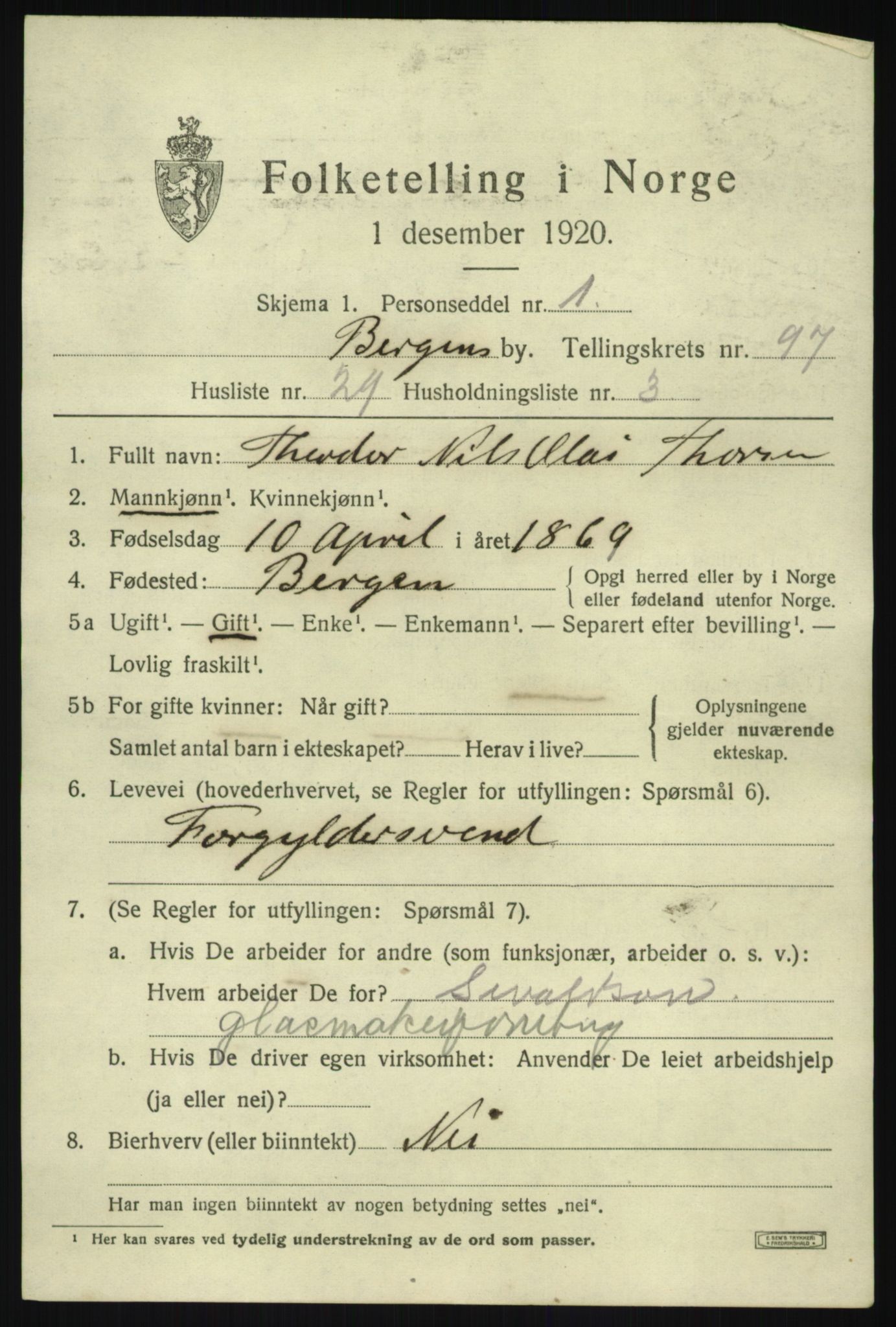 SAB, 1920 census for Bergen, 1920, p. 172062