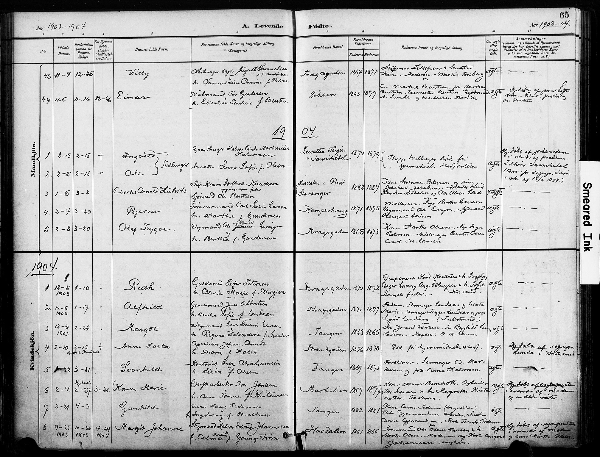 Risør sokneprestkontor, SAK/1111-0035/F/Fa/L0010: Parish register (official) no. A 10, 1896-1906, p. 65