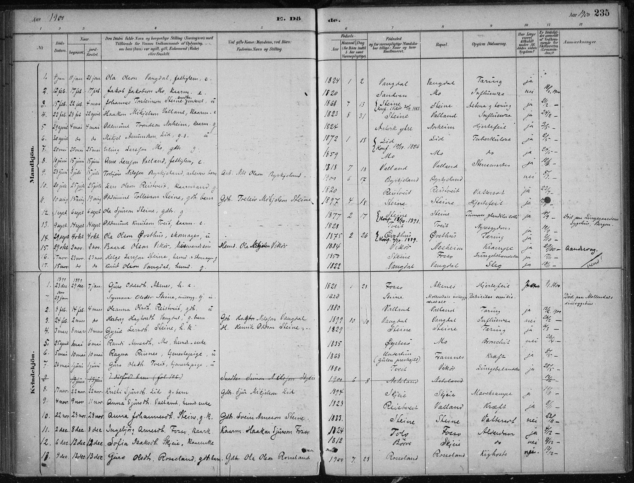 Kvam sokneprestembete, SAB/A-76201/H/Haa: Parish register (official) no. B  1, 1880-1908, p. 235