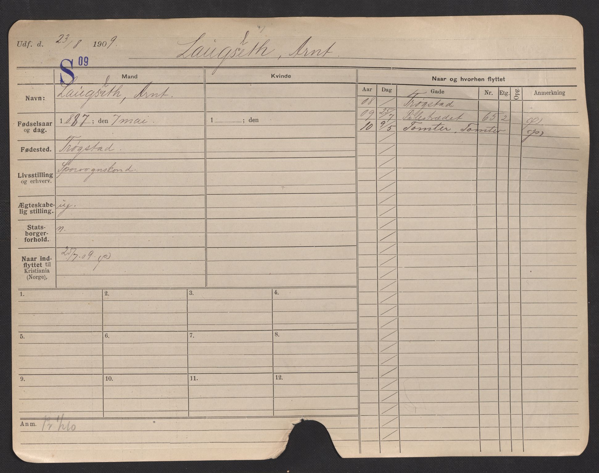 Oslo folkeregister, Registerkort, AV/SAO-A-11715/F/Fa/Fac/L0007: Menn, 1906-1914, p. 12a