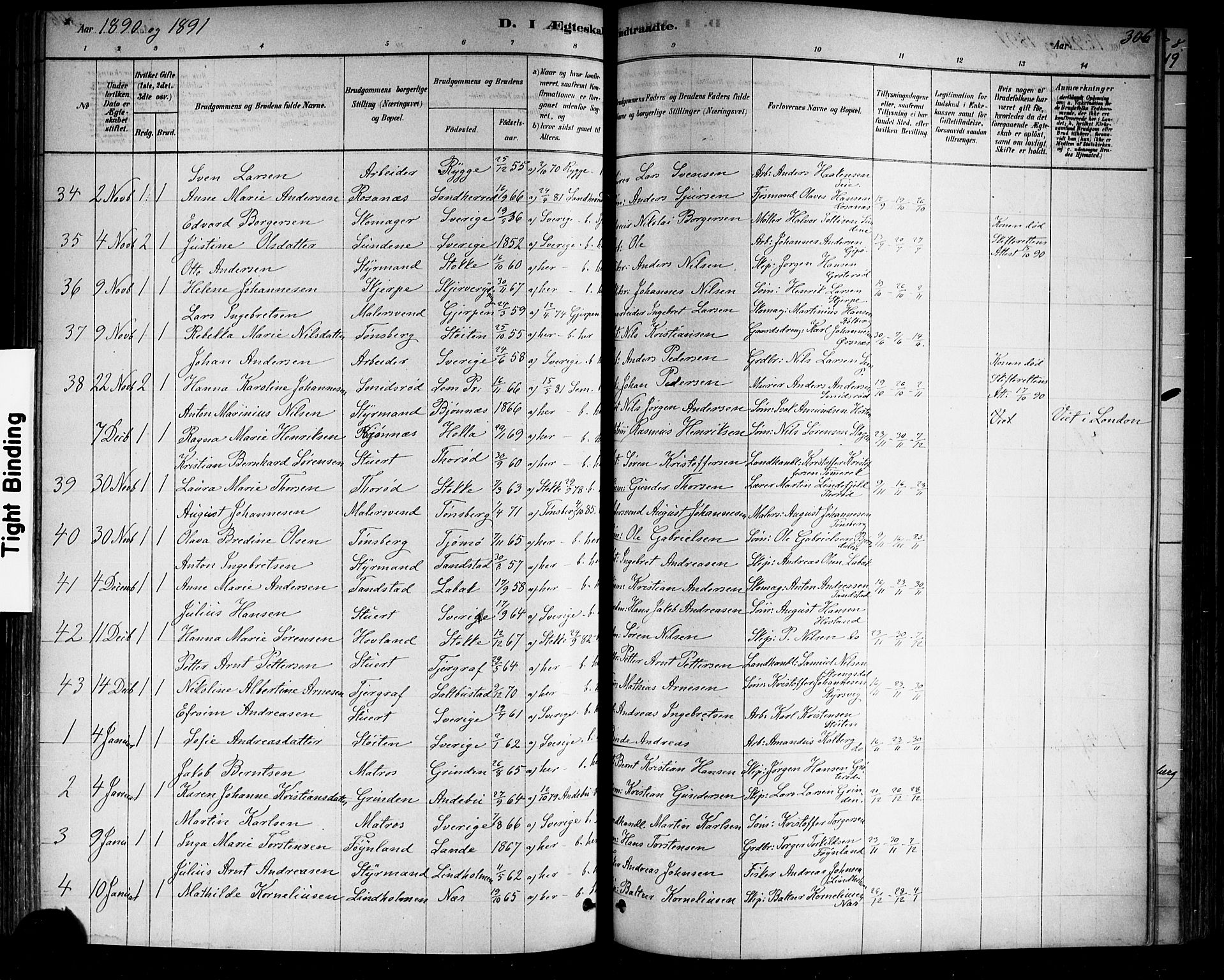 Nøtterøy kirkebøker, SAKO/A-354/F/Fa/L0008: Parish register (official) no. I 8, 1878-1893, p. 306