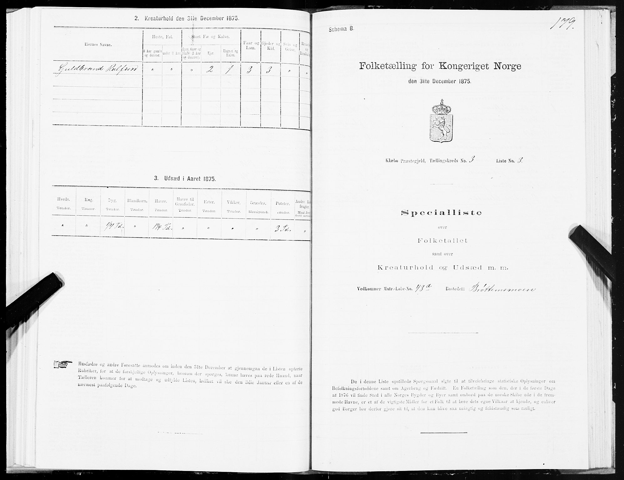 SAT, 1875 census for 1662P Klæbu, 1875, p. 1179