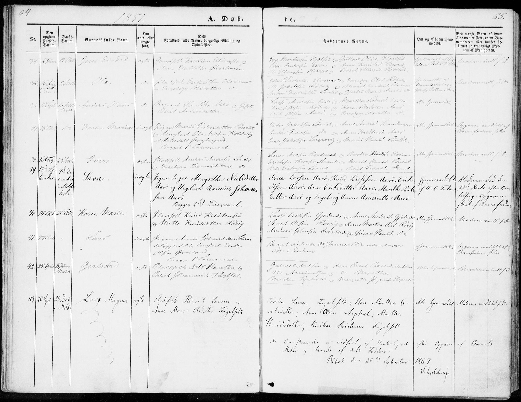 Ministerialprotokoller, klokkerbøker og fødselsregistre - Møre og Romsdal, AV/SAT-A-1454/555/L0653: Parish register (official) no. 555A04, 1843-1869, p. 64-65