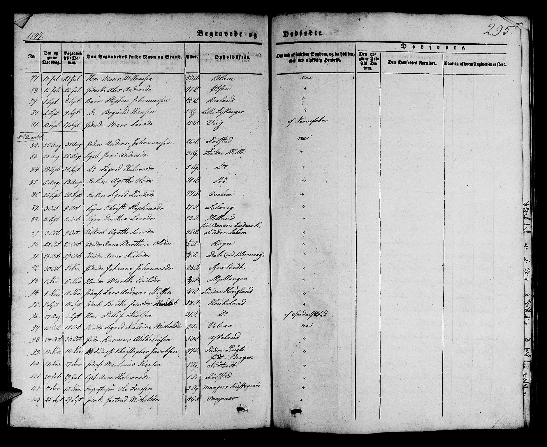 Manger sokneprestembete, AV/SAB-A-76801/H/Haa: Parish register (official) no. A 5, 1839-1848, p. 295