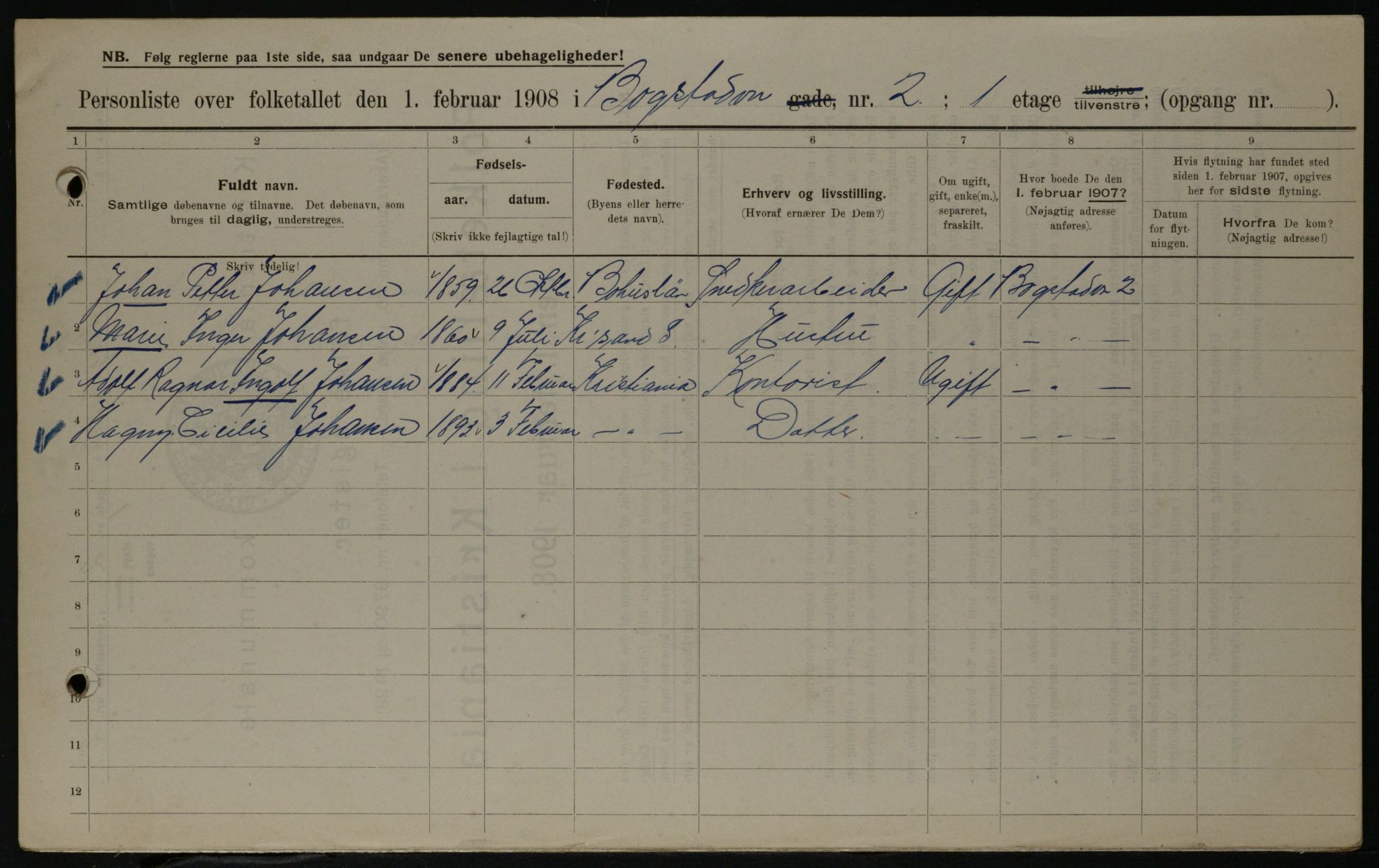 OBA, Municipal Census 1908 for Kristiania, 1908, p. 6615