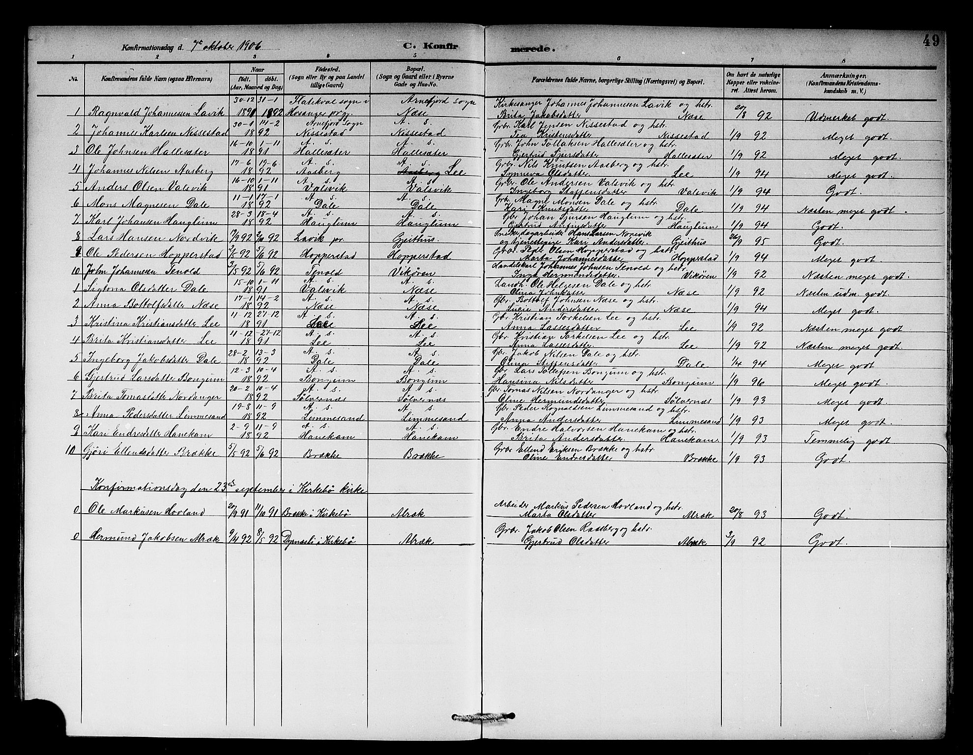 Vik sokneprestembete, SAB/A-81501: Parish register (copy) no. B 3, 1894-1912, p. 49